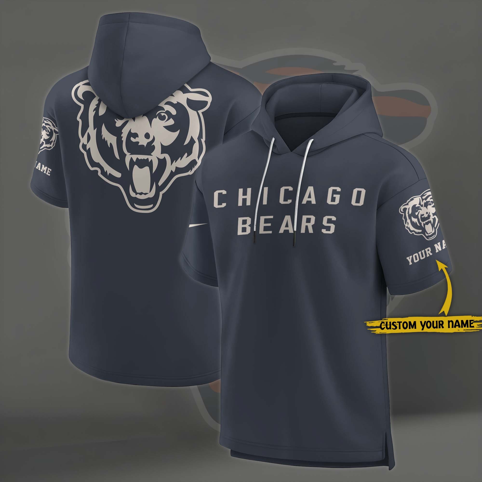 Chicago Bears Elements Future Ground Lettering Short Sleeve Pullover Hoodie Custom Name, Gifts For Football Lovers EHIVM-03051158