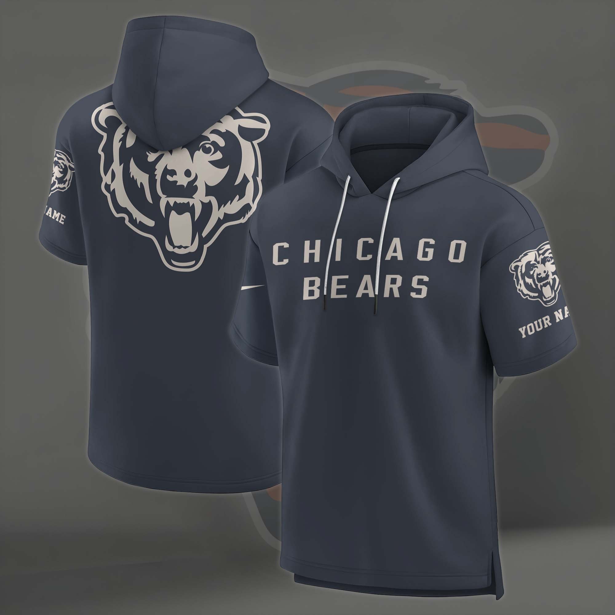 Alternative view of Chicago Bears Elements Future Ground Lettering Short Sleeve Pullover Hoodie Custom Name, Gifts For Football Lovers EHIVM-03051158