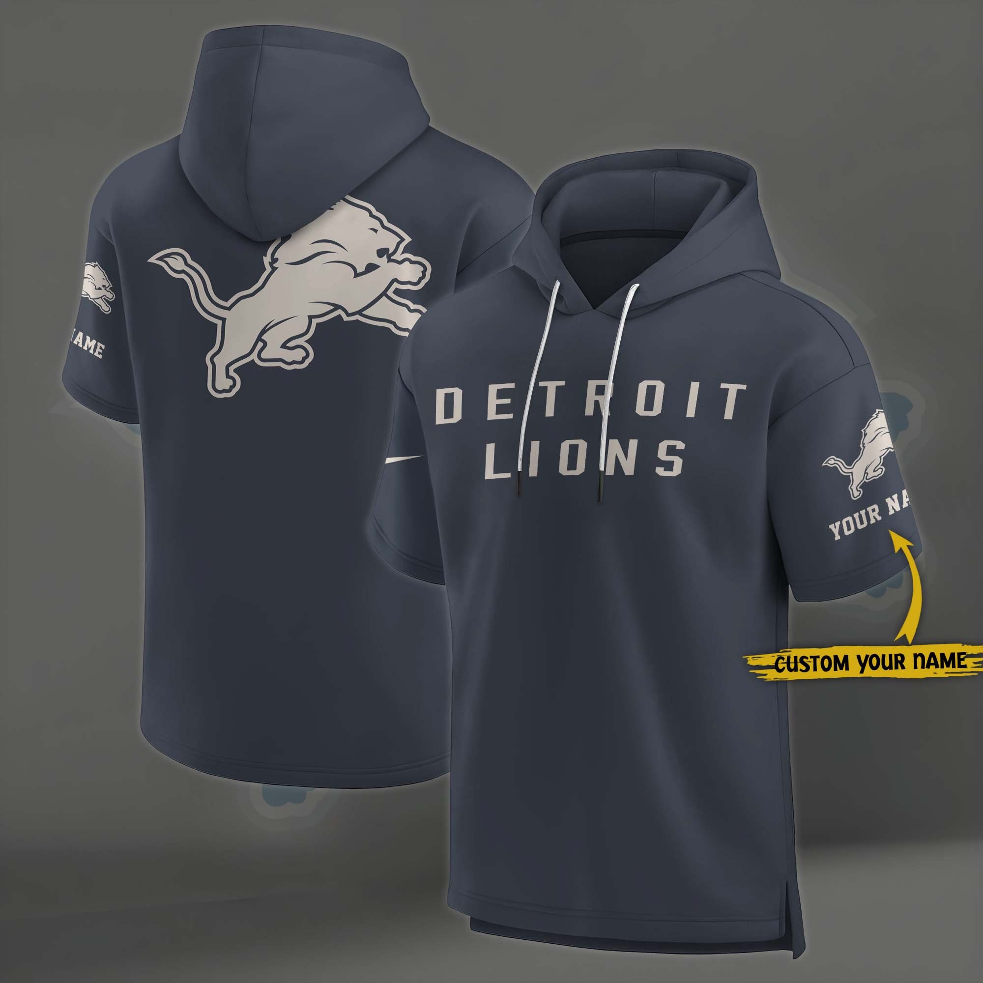 Detroit Lions Elements Future Ground Lettering Short Sleeve Pullover Hoodie Custom Name, Gifts For Football Lovers EHIVM-03051158