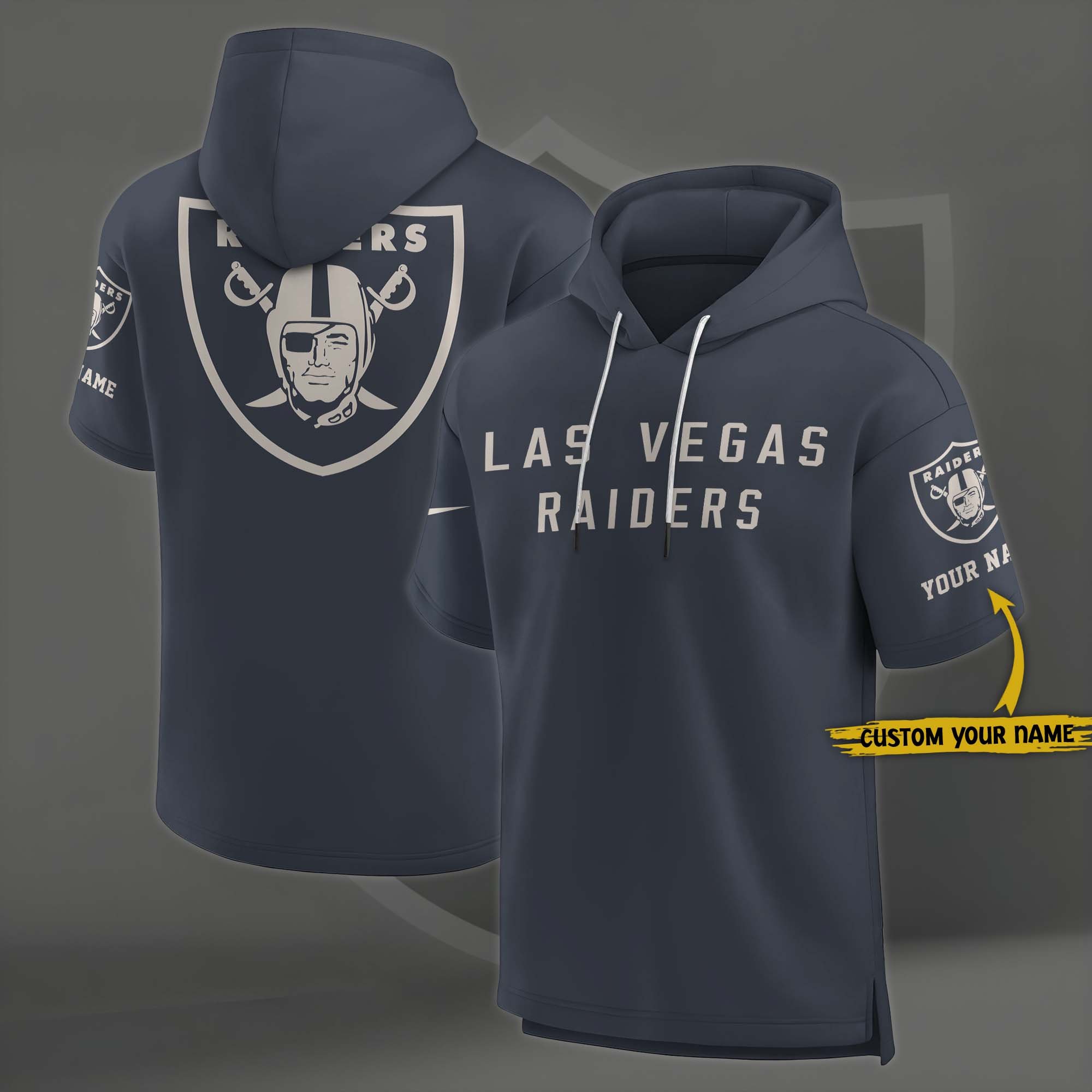 Las Vegas Raiders Elements Future Ground Lettering Short Sleeve Pullover Hoodie Custom Name, Gifts For Football Lovers EHIVM-03051158
