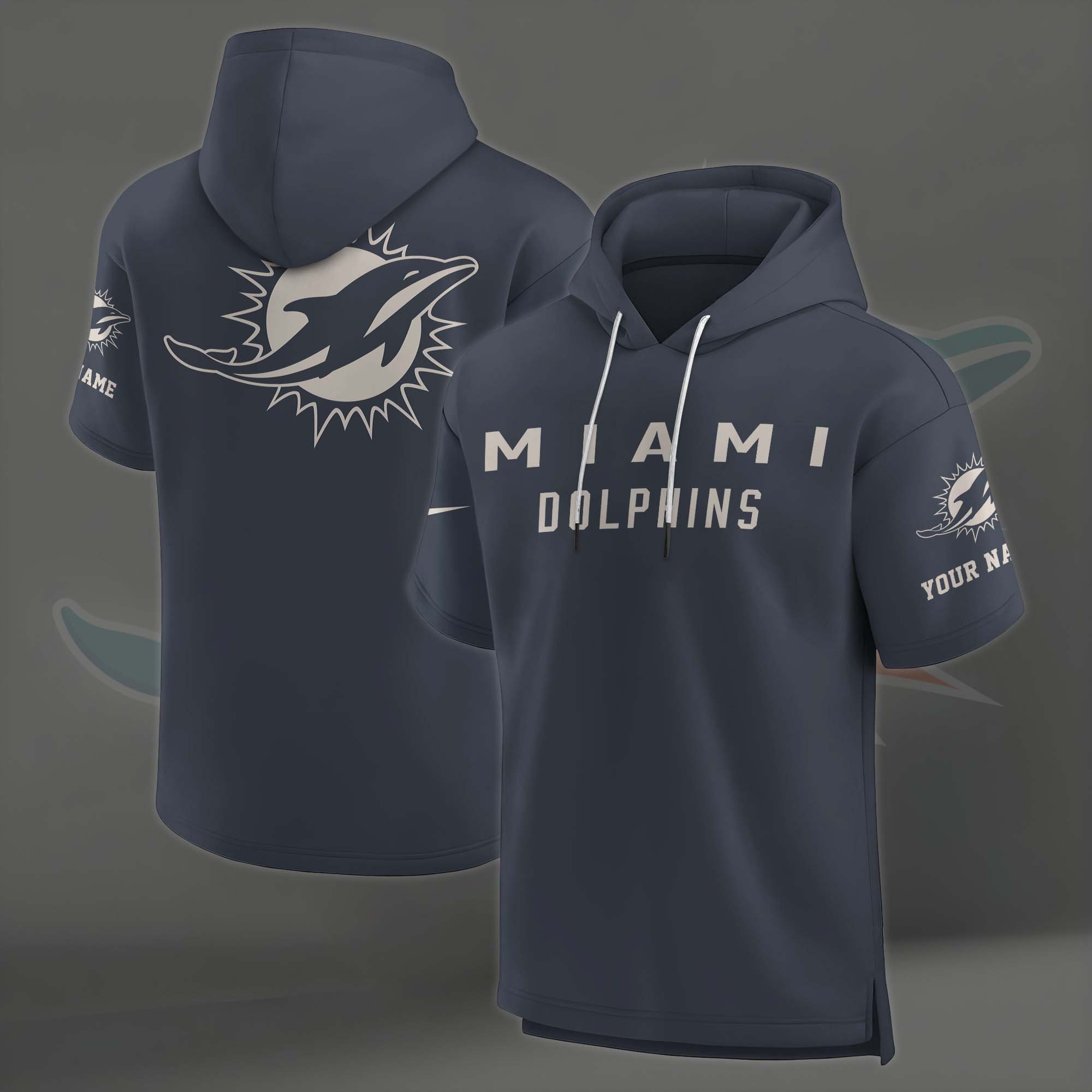 Alternative view of Miami Dolphins Elements Future Ground Lettering Short Sleeve Pullover Hoodie Custom Name, Gifts For Football Lovers EHIVM-03051158
