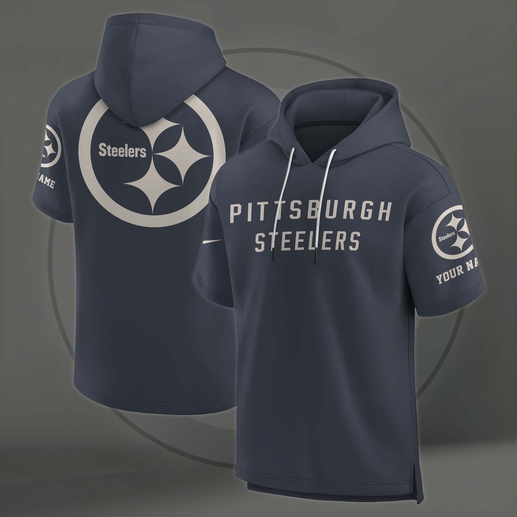 Alternative view of Pittsburgh Steelers Elements Future Ground Lettering Short Sleeve Pullover Hoodie Custom Name, Gifts For Football Lovers EHIVM-03051158
