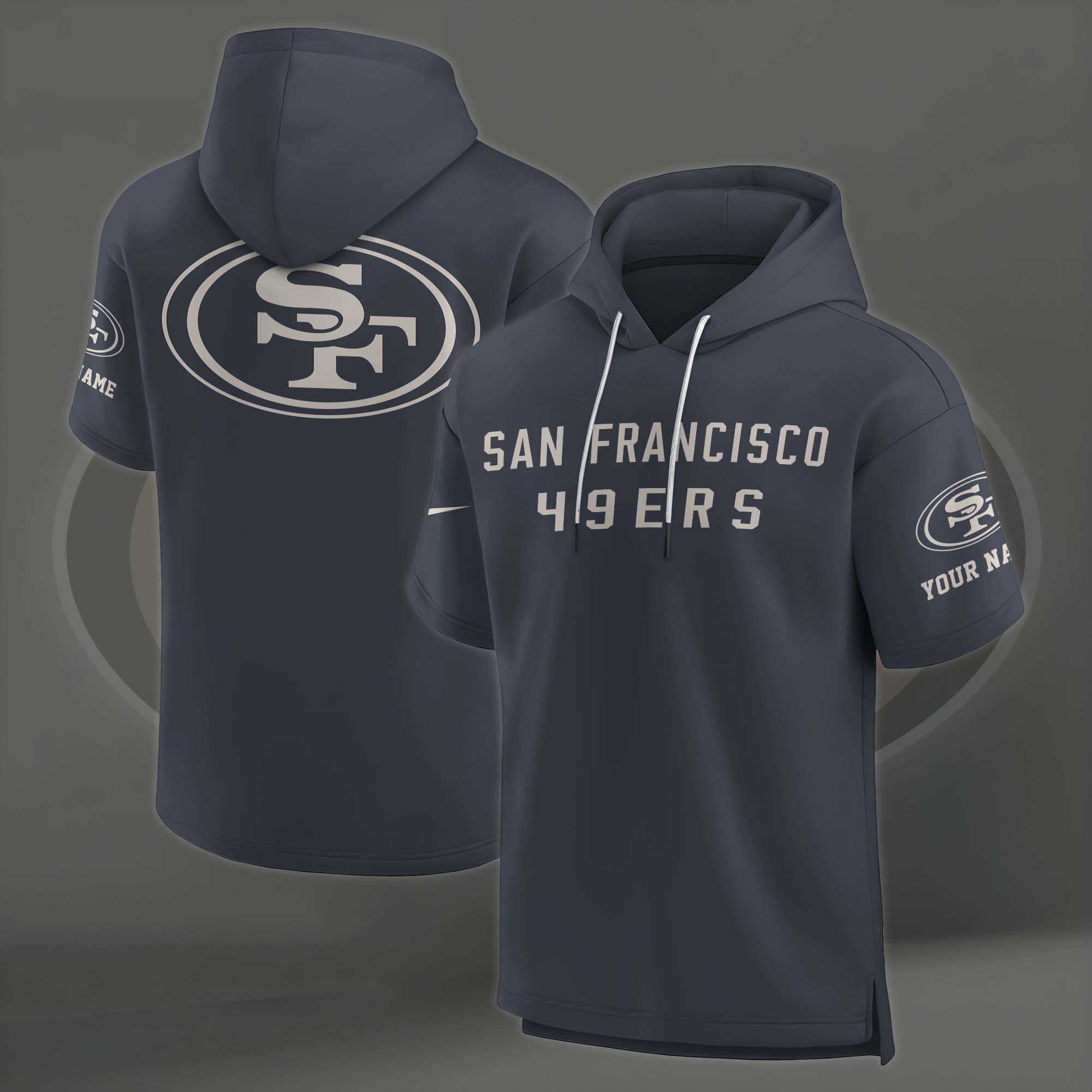 Alternative view of San Francisco 49ers Elements Future Ground Lettering Short Sleeve Pullover Hoodie Custom Name, Gifts For Football Lovers EHIVM-03051158