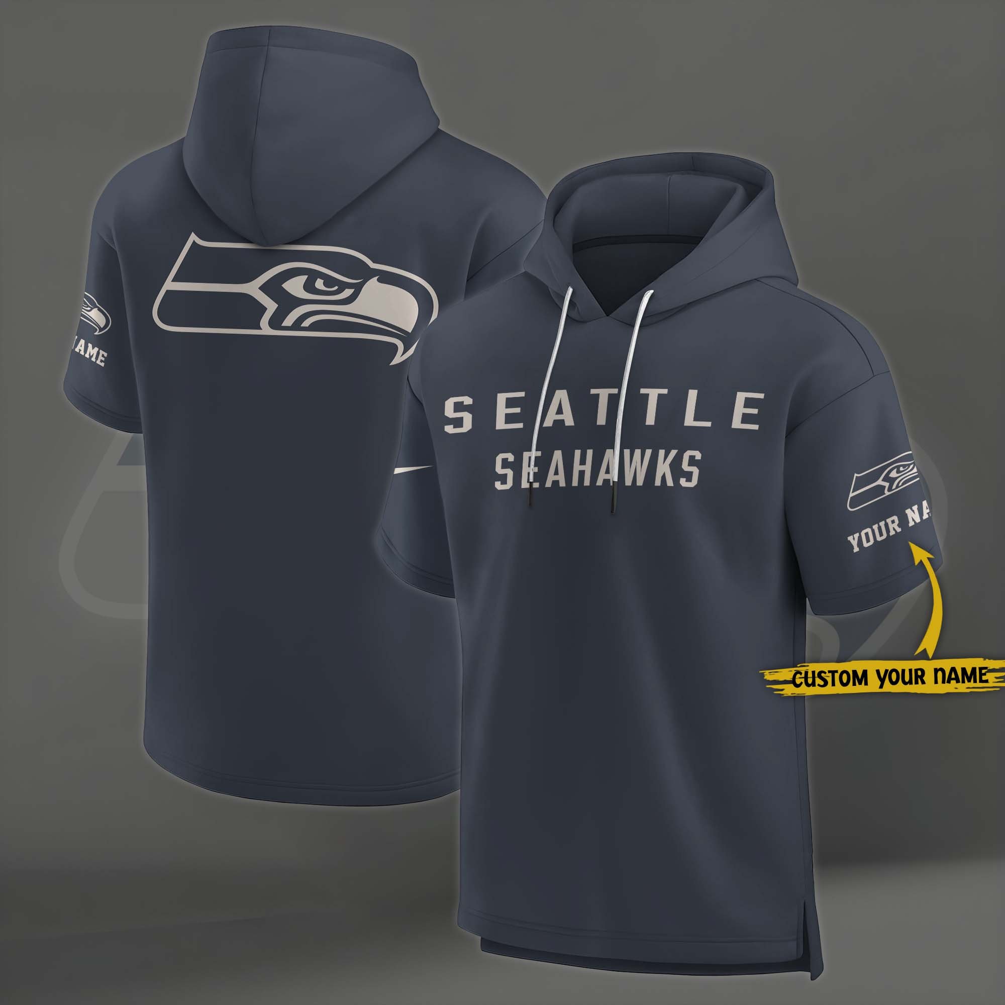 Seattle Seahawks Elements Future Ground Lettering Short Sleeve Pullover Hoodie Custom Name, Gifts For Football Lovers EHIVM-03051158