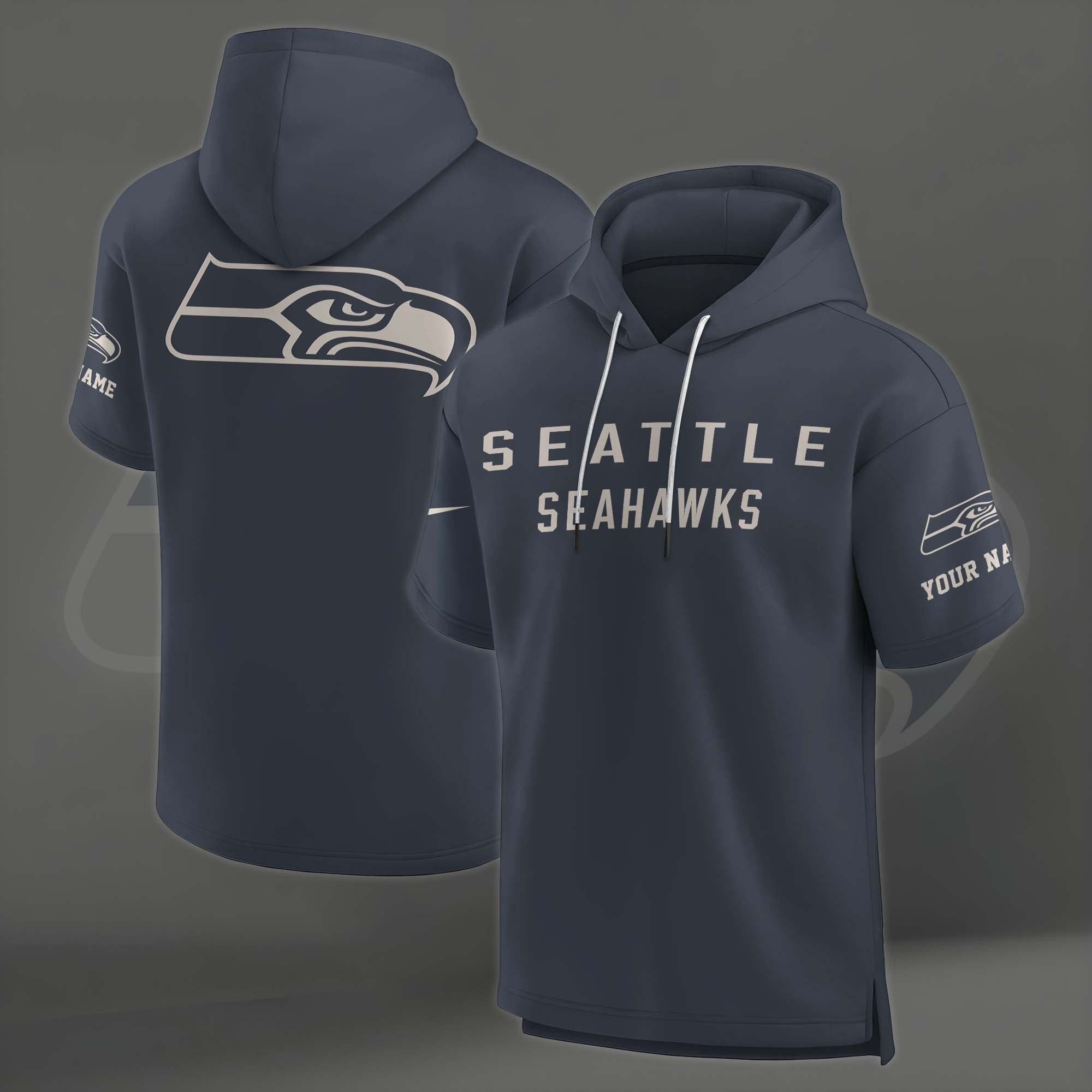 Alternative view of Seattle Seahawks Elements Future Ground Lettering Short Sleeve Pullover Hoodie Custom Name, Gifts For Football Lovers EHIVM-03051158