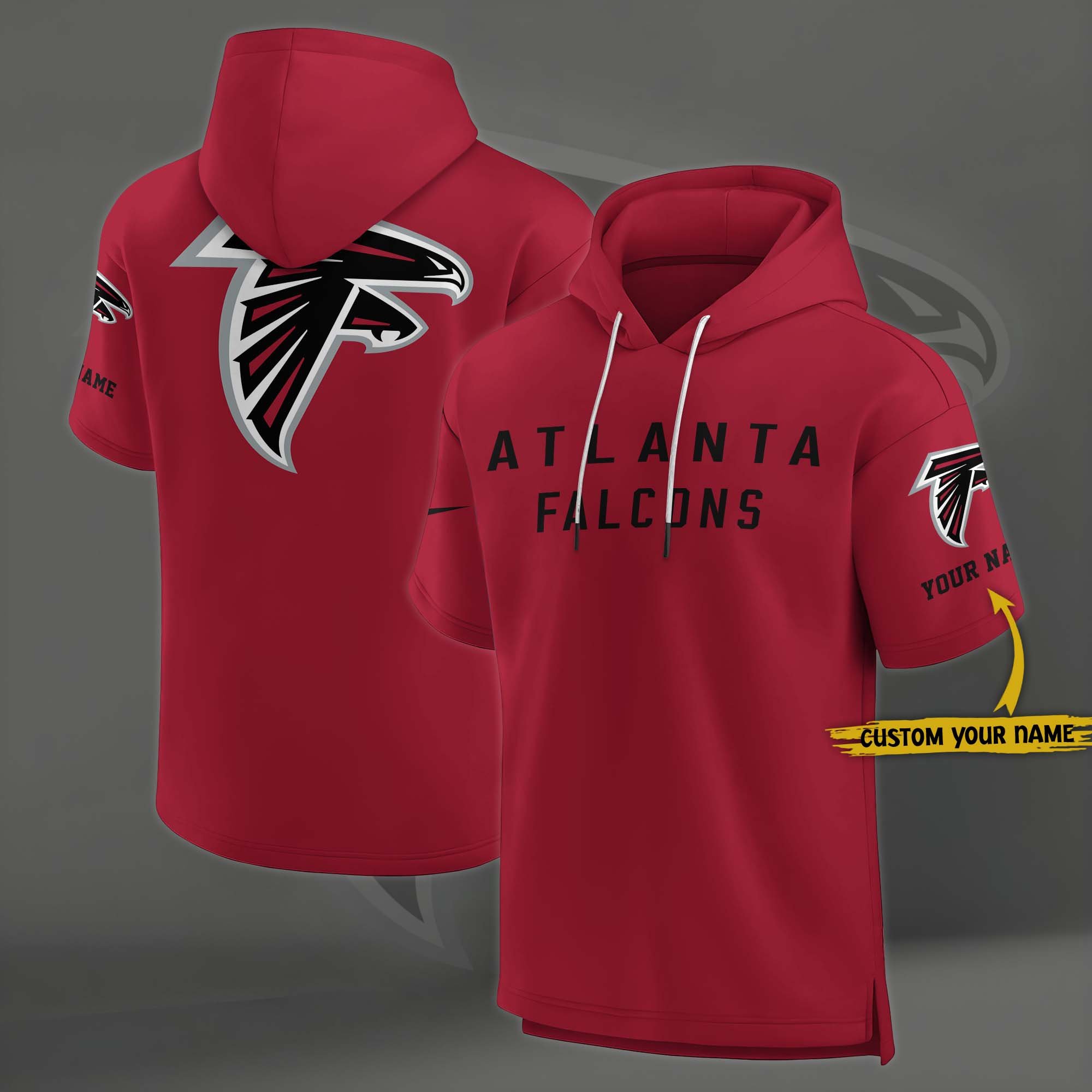 Atlanta Falcons Elements Future Ground Lettering Short Sleeve Pullover Hoodie Custom Name, Gifts For Football Lovers EHIVM-03121220