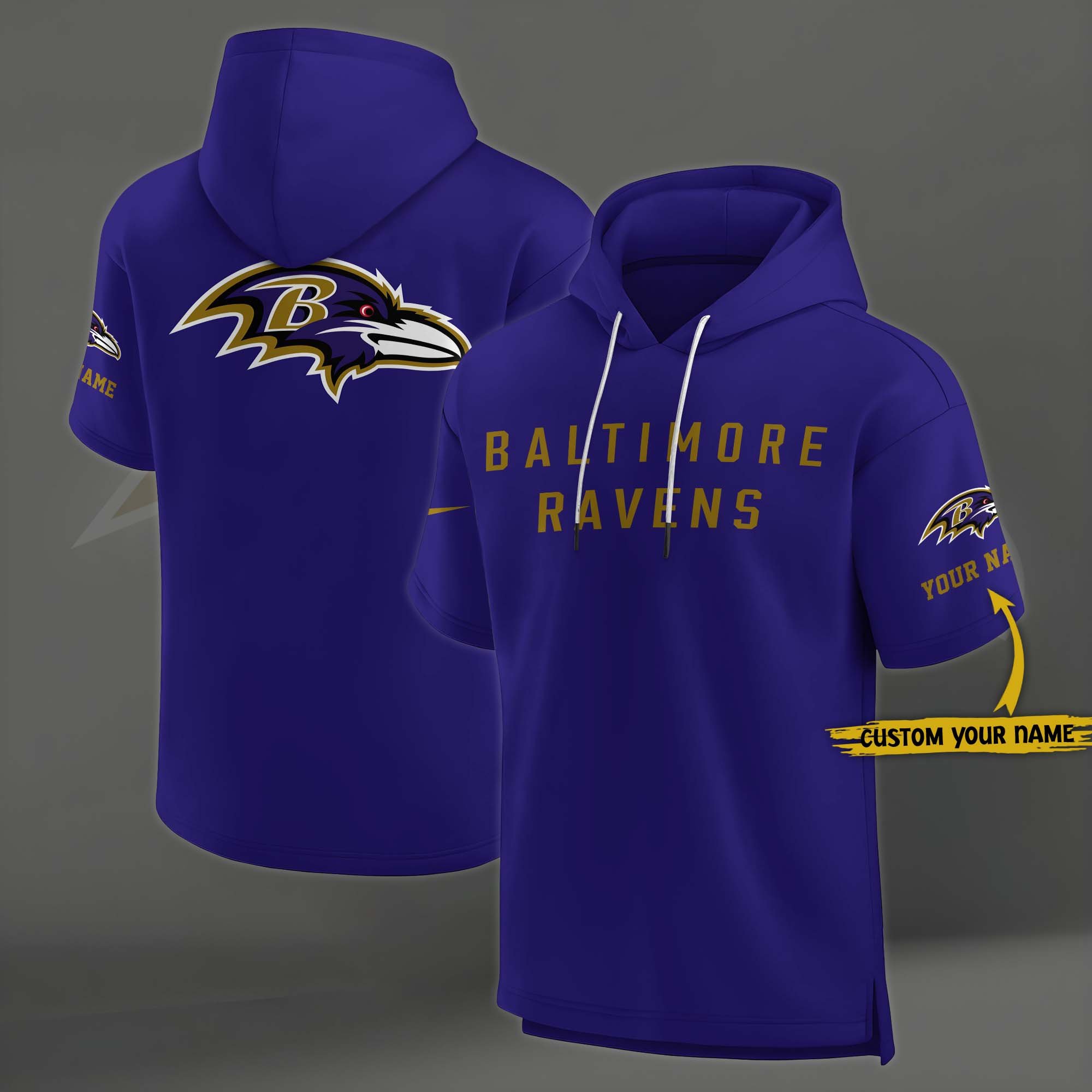 Baltimore Ravens Elements Future Ground Lettering Short Sleeve Pullover Hoodie Custom Name, Gifts For Football Lovers EHIVM-03121220