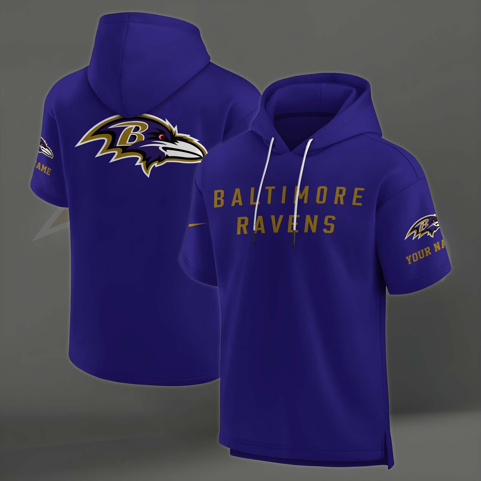 Alternative view of Baltimore Ravens Elements Future Ground Lettering Short Sleeve Pullover Hoodie Custom Name, Gifts For Football Lovers EHIVM-03121220