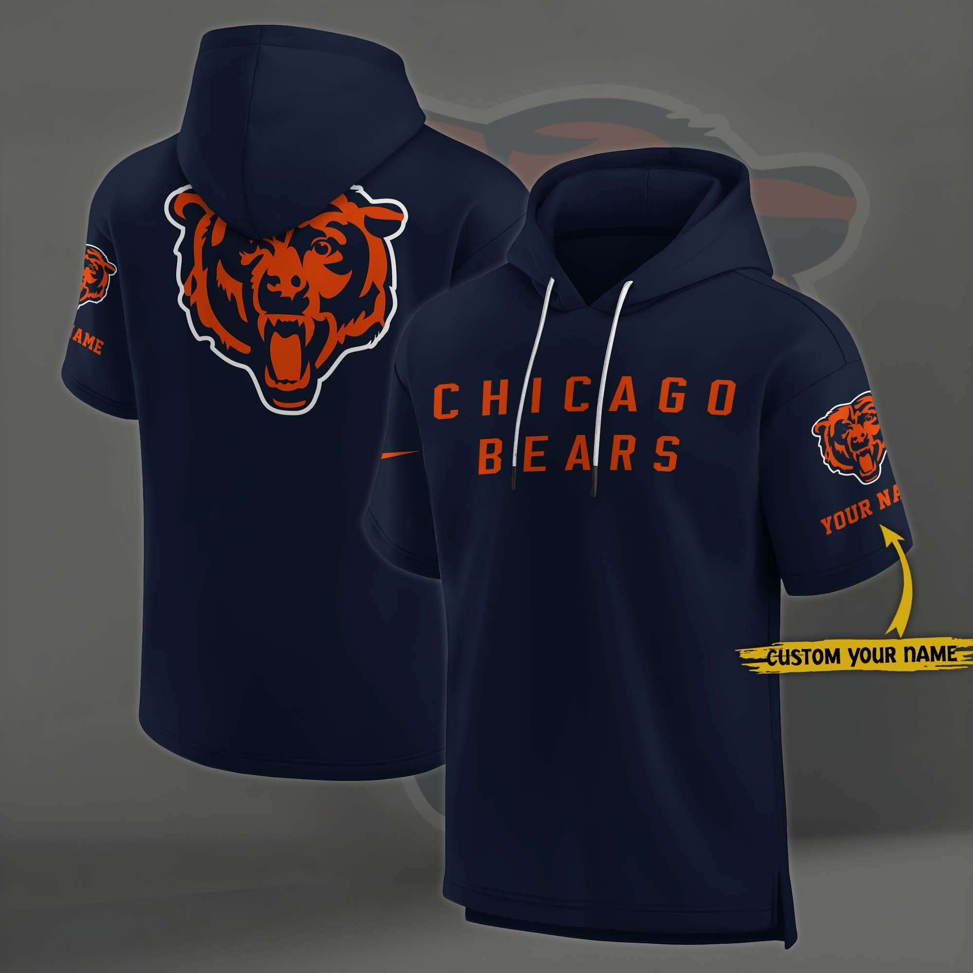 Chicago Bears Elements Future Ground Lettering Short Sleeve Pullover Hoodie Custom Name, Gifts For Football Lovers EHIVM-03121220