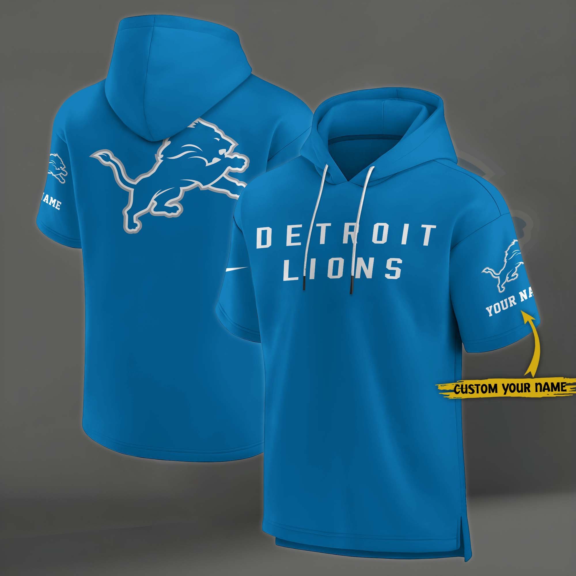 Detroit Lions Elements Future Ground Lettering Short Sleeve Pullover Hoodie Custom Name, Gifts For Football Lovers EHIVM-03121220