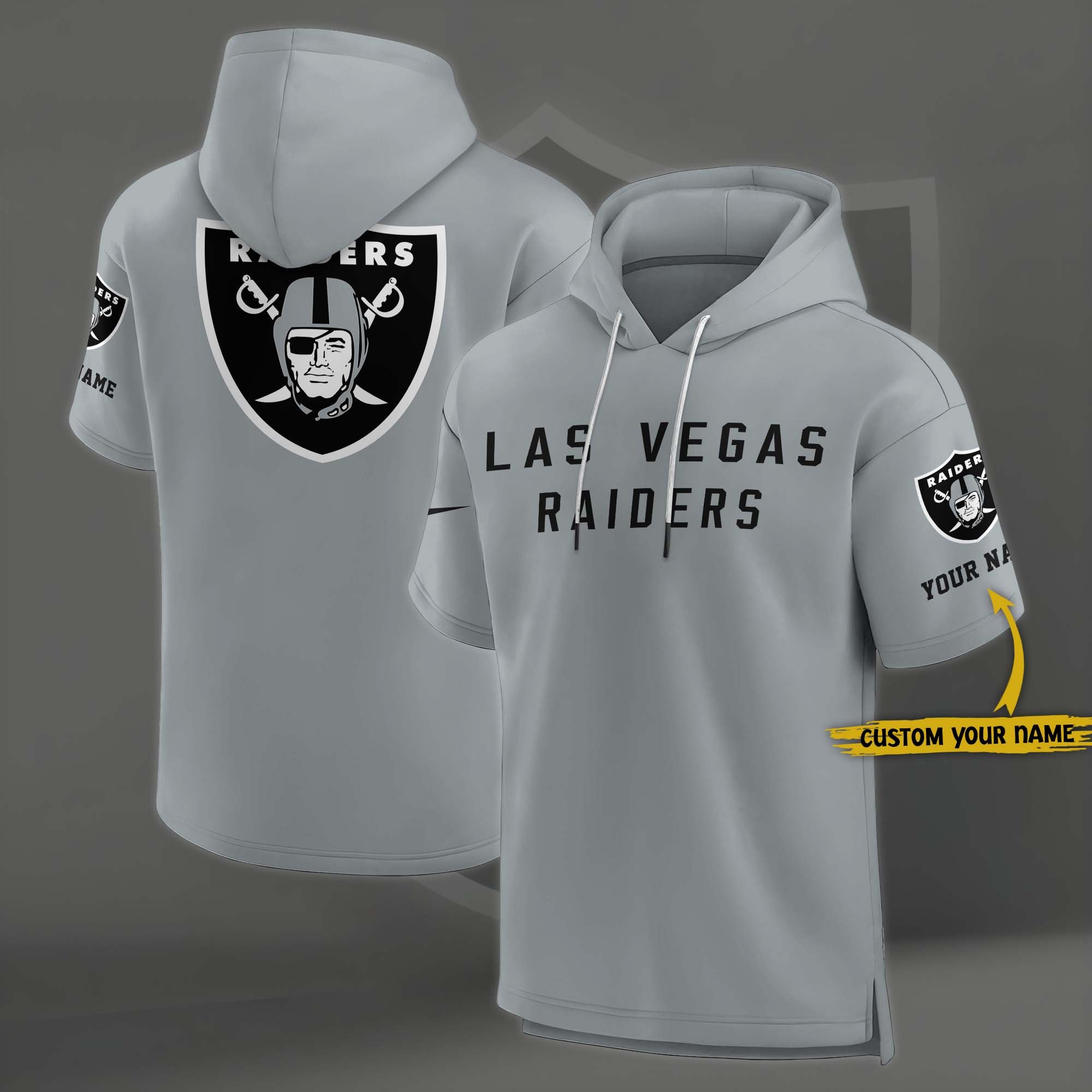 Las Vegas Raiders Elements Future Ground Lettering Short Sleeve Pullover Hoodie Custom Name, Gifts For Football Lovers EHIVM-03121220