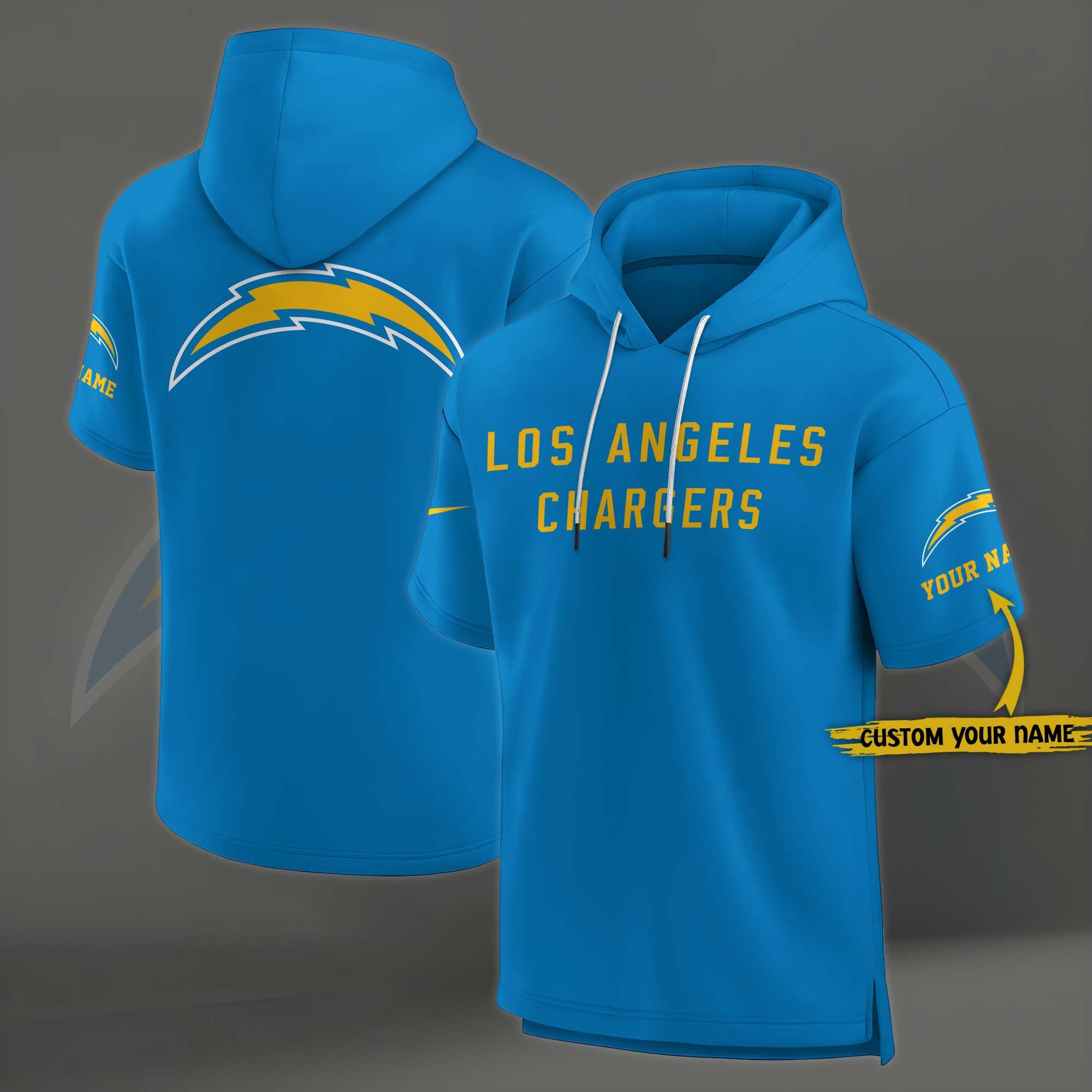 Los Angeles Chargers Elements Future Ground Lettering Short Sleeve Pullover Hoodie Custom Name, Gifts For Football Lovers EHIVM-03121220