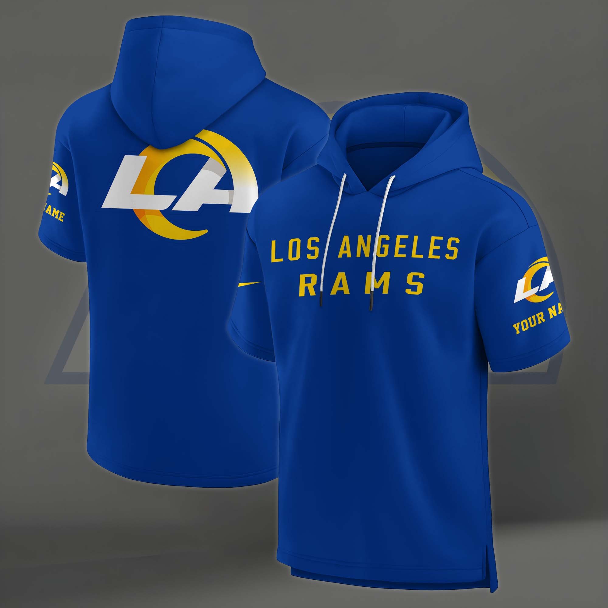 Alternative view of Los Angeles Rams Elements Future Ground Lettering Short Sleeve Pullover Hoodie Custom Name, Gifts For Football Lovers EHIVM-03121220