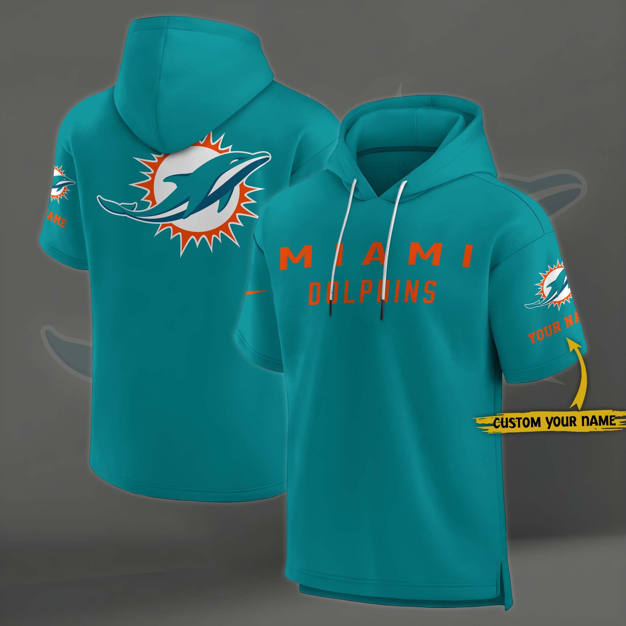Miami Dolphins Elements Future Ground Lettering Short Sleeve Pullover Hoodie Custom Name, Gifts For Football Lovers EHIVM-03121220