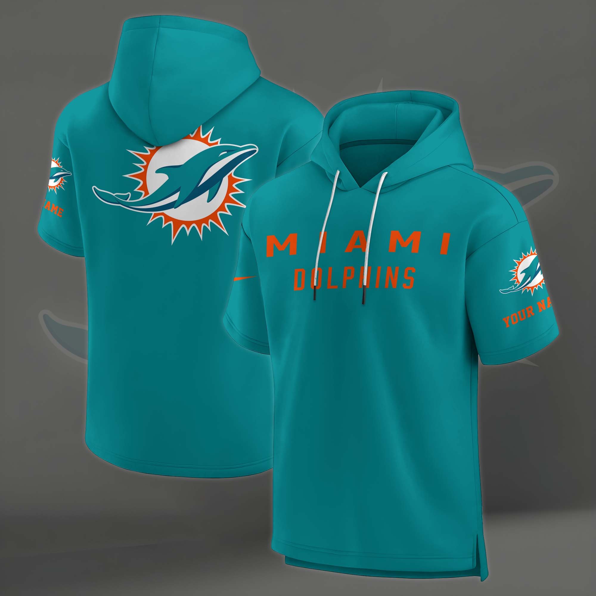 Alternative view of Miami Dolphins Elements Future Ground Lettering Short Sleeve Pullover Hoodie Custom Name, Gifts For Football Lovers EHIVM-03121220