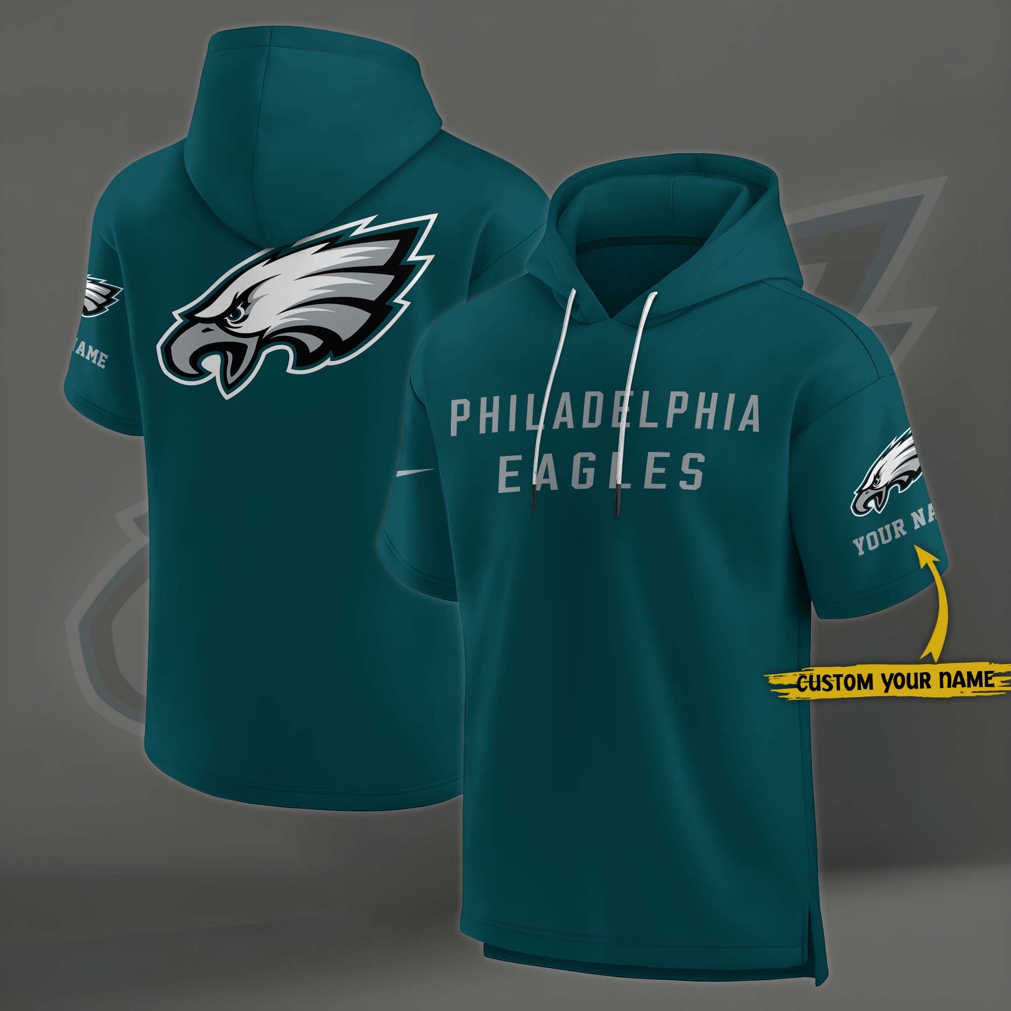 Philadelphia Eagles Elements Future Ground Lettering Short Sleeve Pullover Hoodie Custom Name, Gifts For Football Lovers EHIVM-03121220