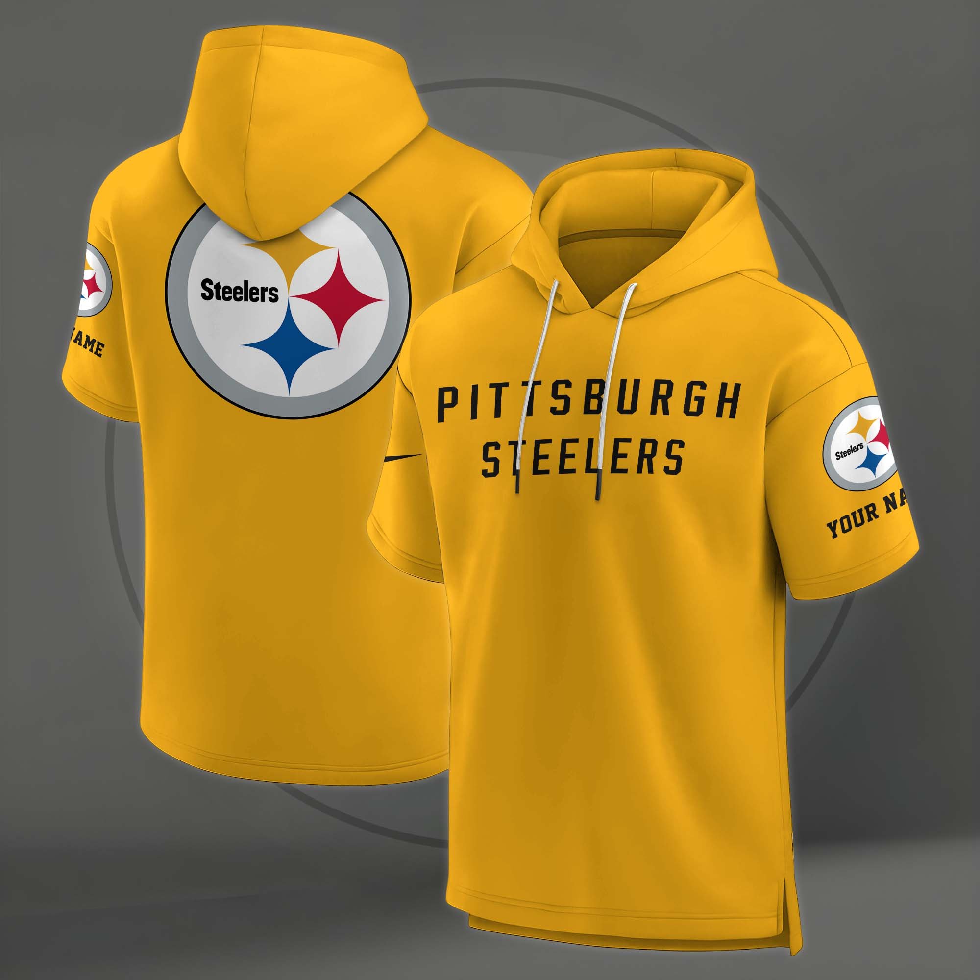 Alternative view of Pittsburgh Steelers Elements Future Ground Lettering Short Sleeve Pullover Hoodie Custom Name, Gifts For Football Lovers EHIVM-03121220