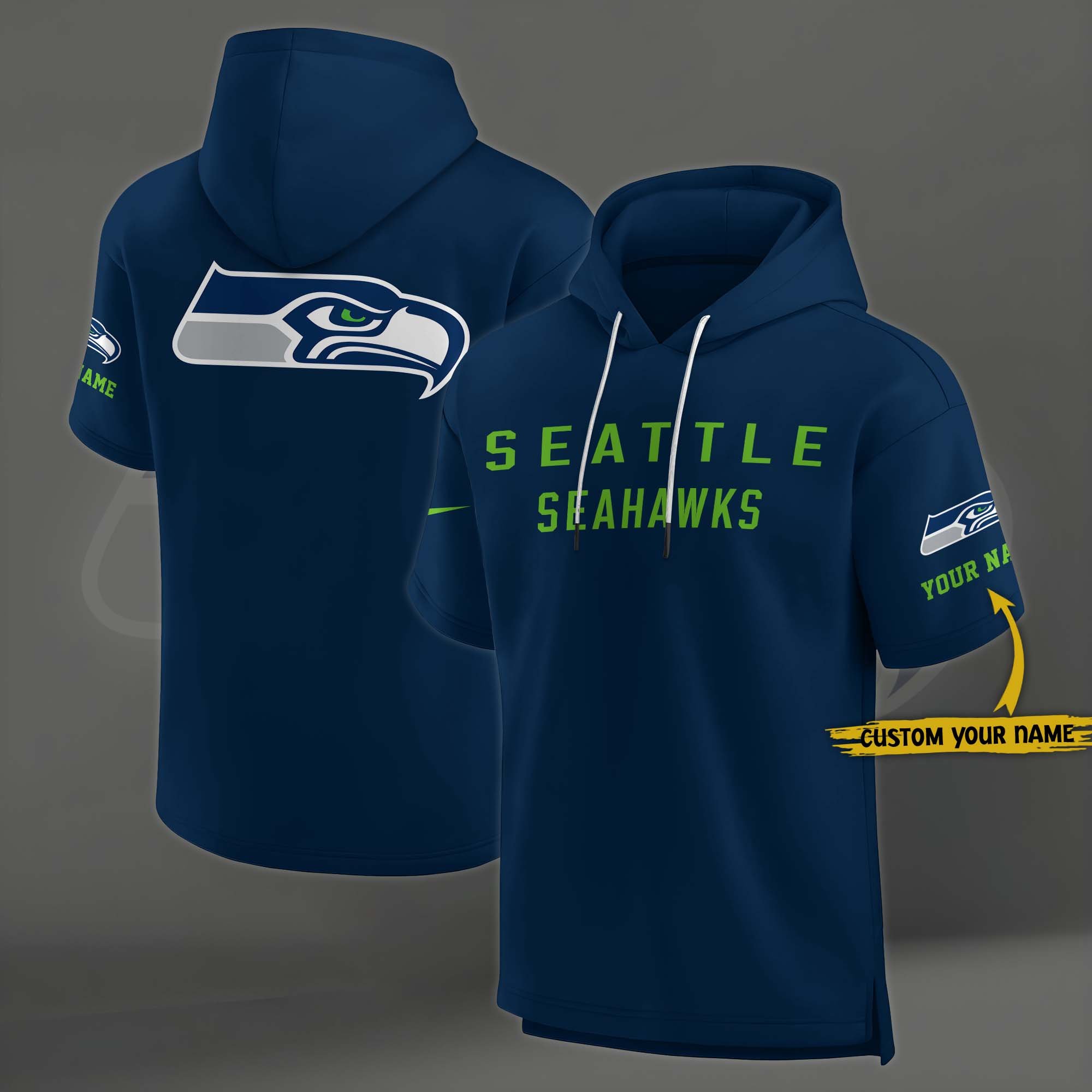 Seattle Seahawks Elements Future Ground Lettering Short Sleeve Pullover Hoodie Custom Name, Gifts For Football Lovers EHIVM-03121220