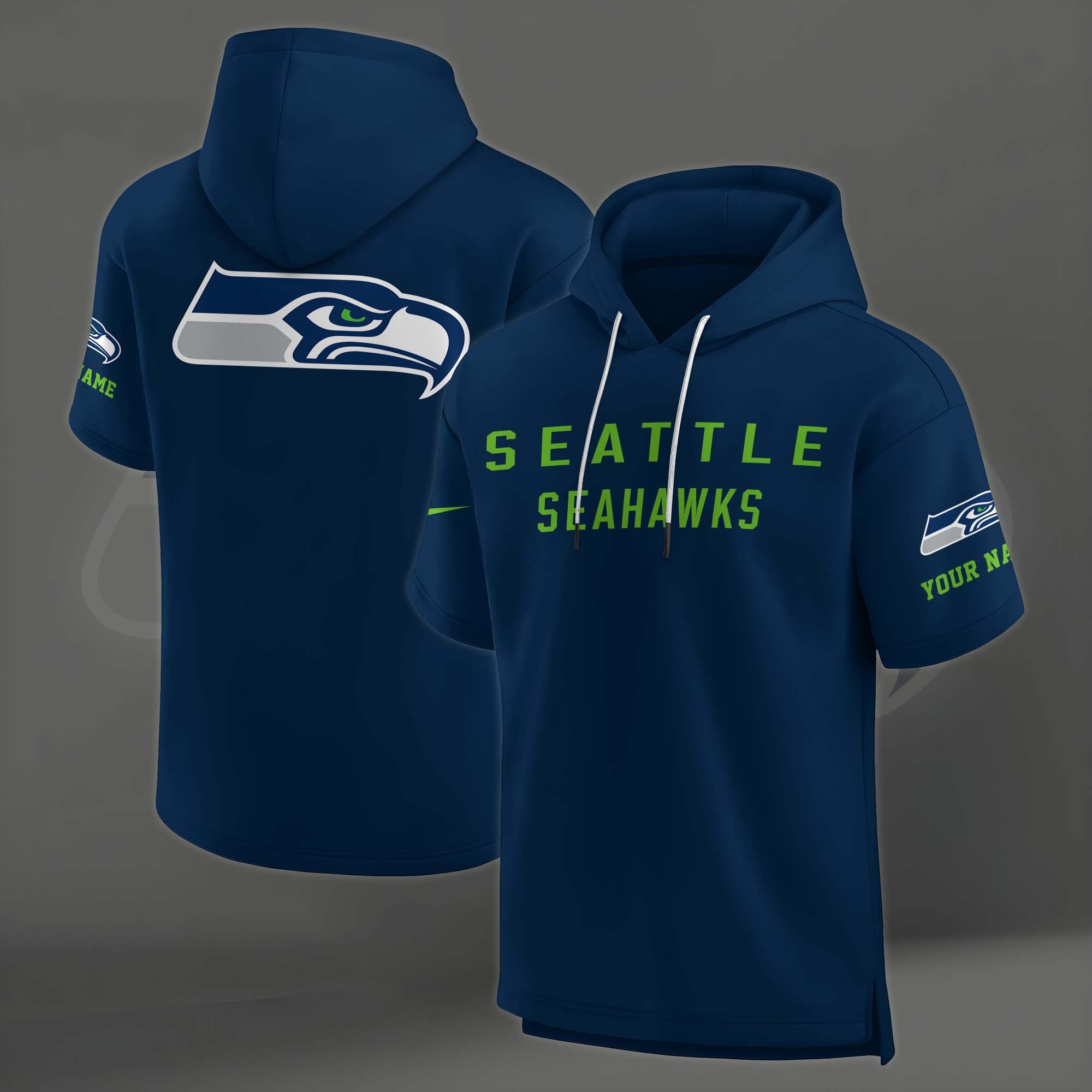 Alternative view of Seattle Seahawks Elements Future Ground Lettering Short Sleeve Pullover Hoodie Custom Name, Gifts For Football Lovers EHIVM-03121220