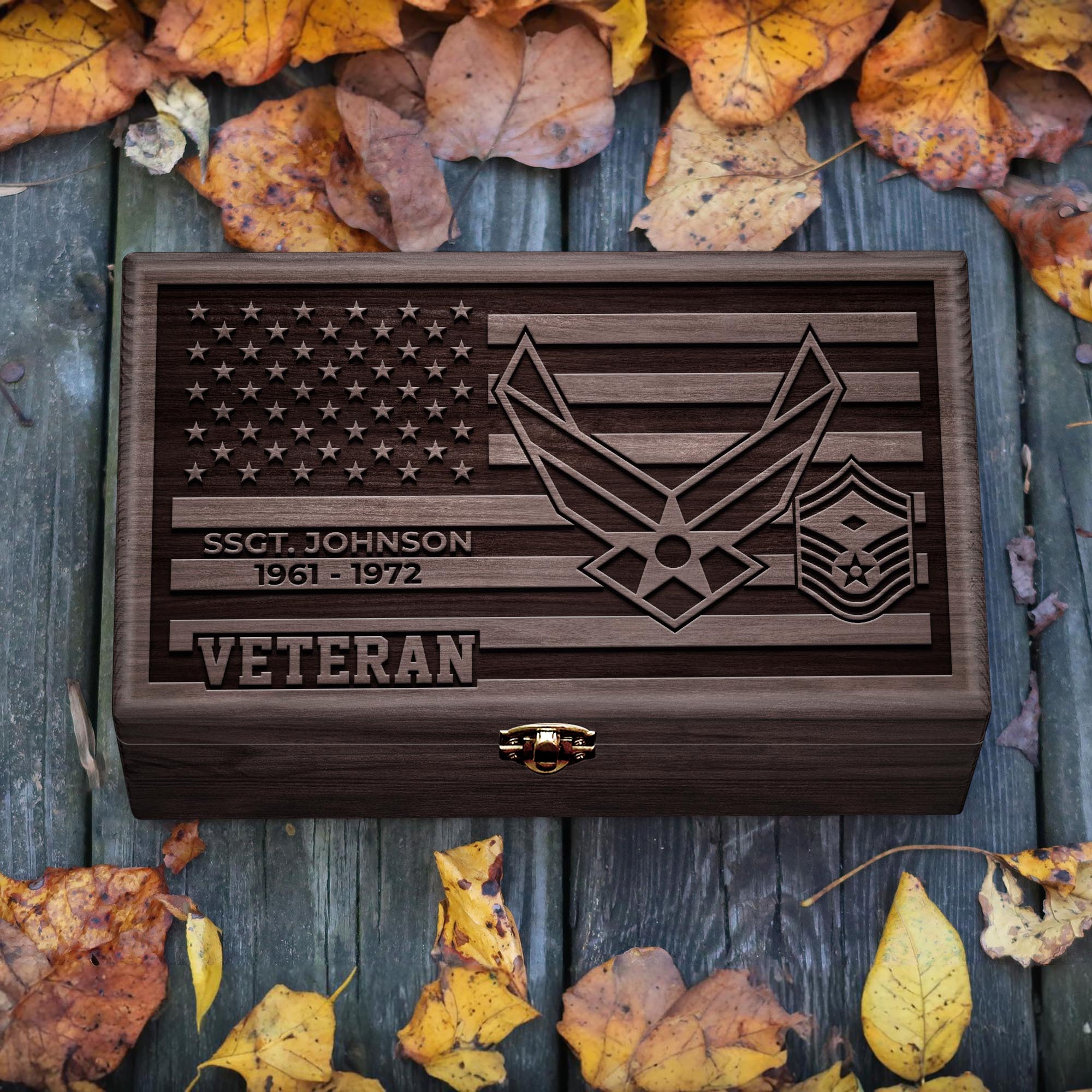 U.S. Air Force Wooden Box Custom Name, Year And Rank, Military Box, US Military Gifts ETRG-0210784