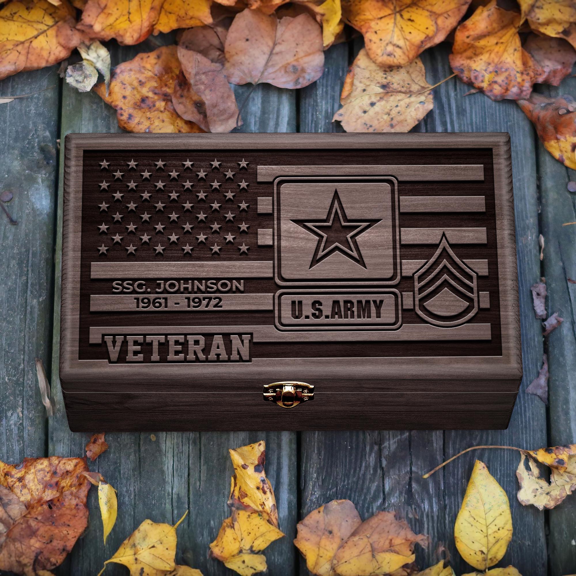 U.S. Army Wooden Box Custom Name, Year And Rank, Military Box, US Military Gifts ETRG-0210784