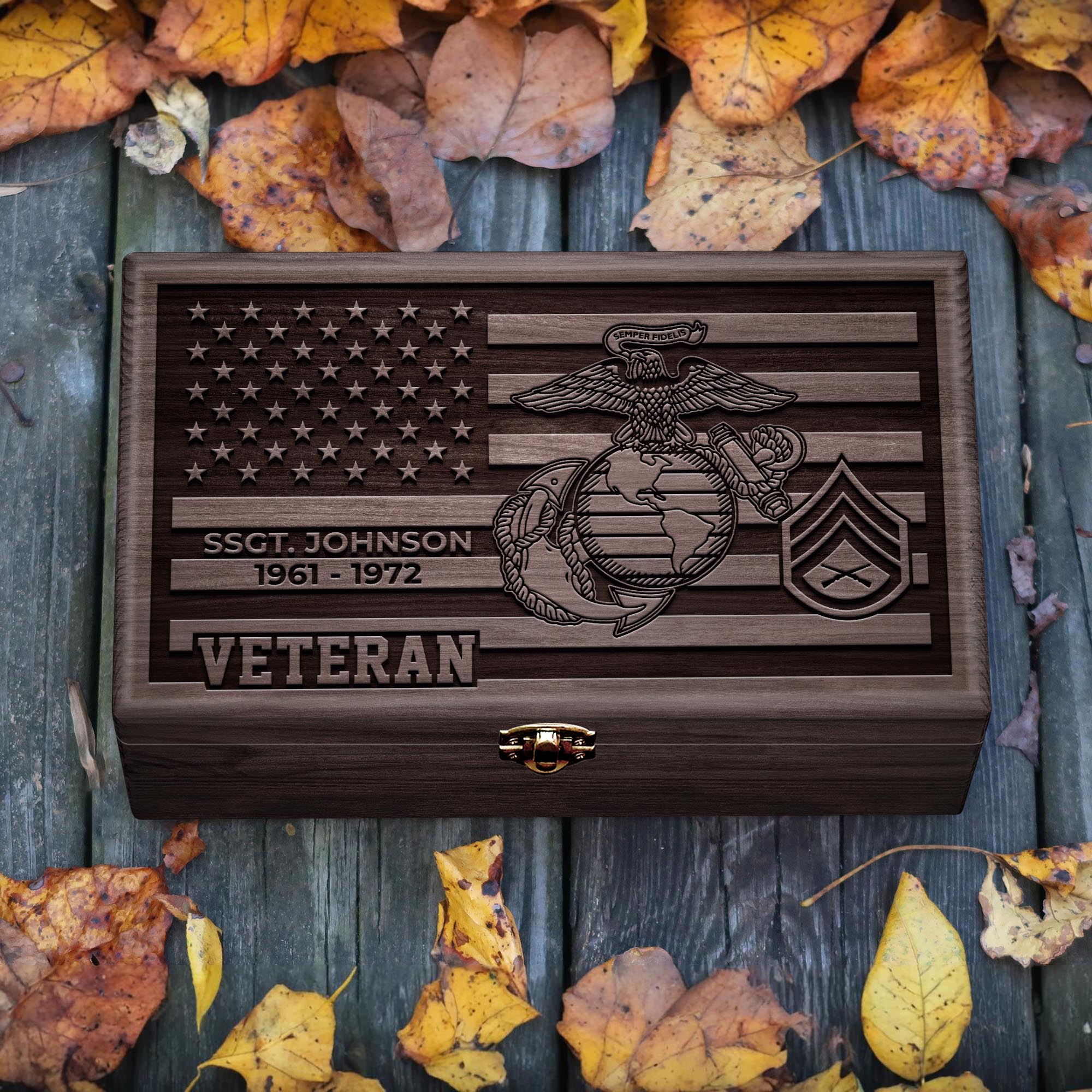 U.S. Marine Corps Wooden Box Custom Name, Year And Rank, Military Box, US Military Gifts ETRG-0210784