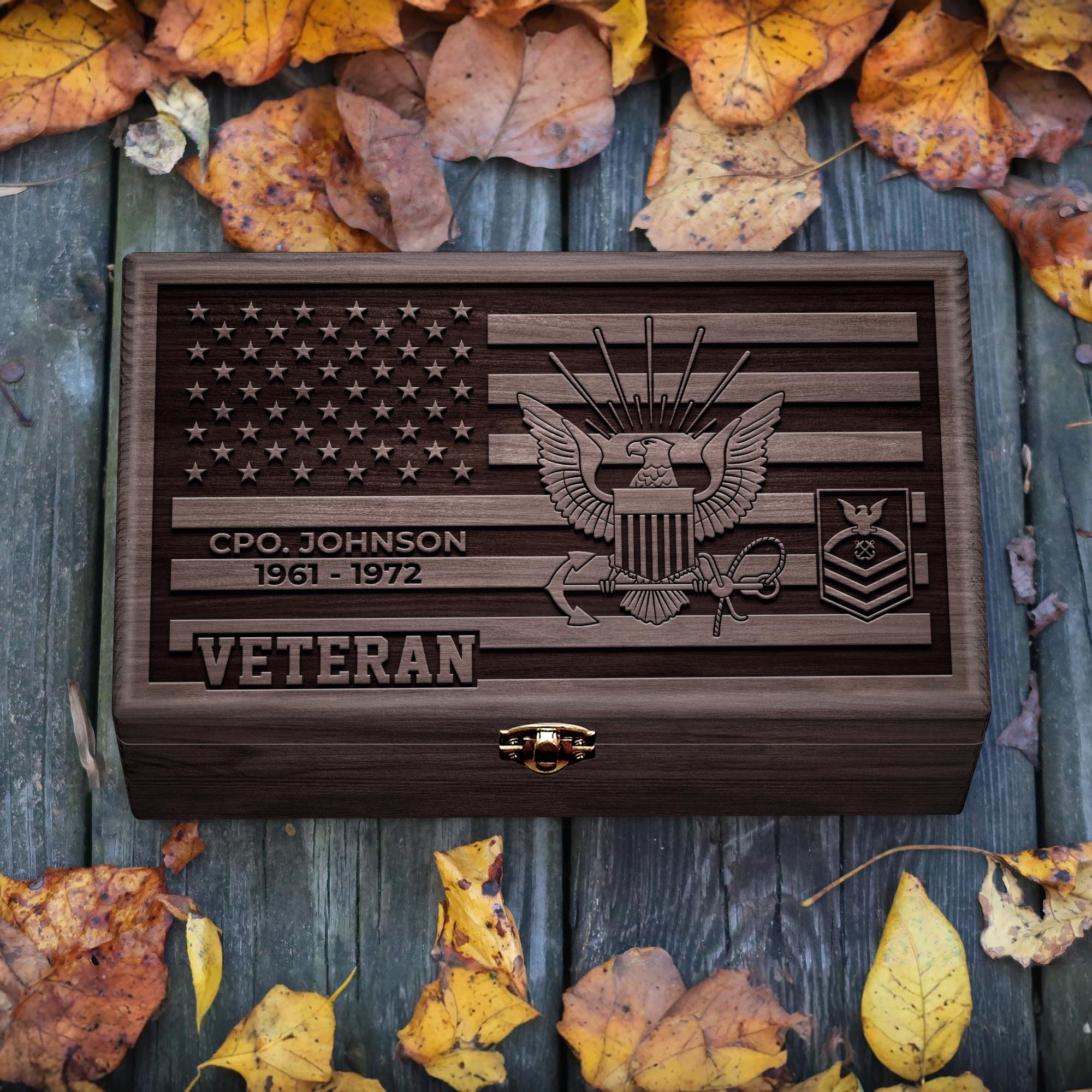 U.S. Navy Wooden Box Custom Name, Year And Rank, Military Box, US Military Gifts ETRG-0210784