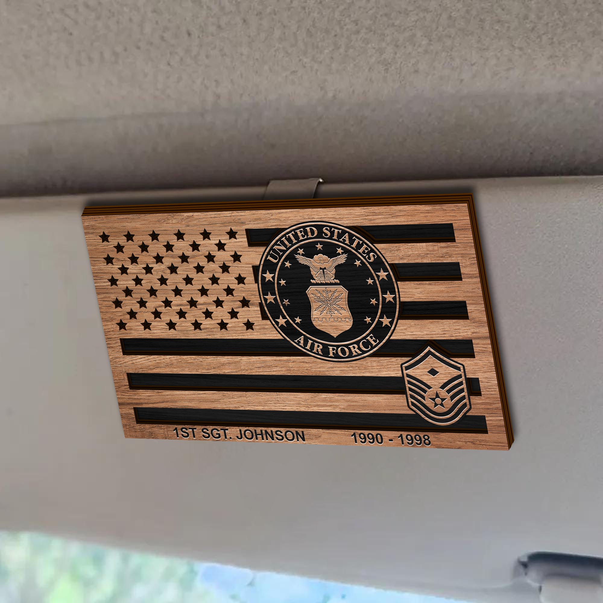  U.S. Air Force Shape 2 Layer Wooden Car Clip Custom Name, Year And Rank, Military Gifts , Car Decorations ETRG-0214887