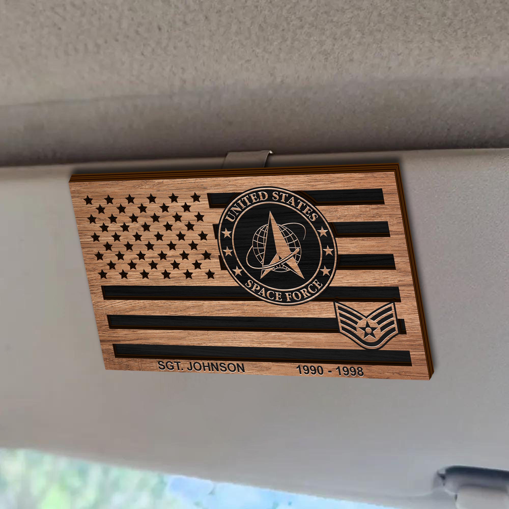  U.S. Space Force Shape 2 Layer Wooden Car Clip Custom Name, Year And Rank, Military Gifts , Car Decorations ETRG-0214887