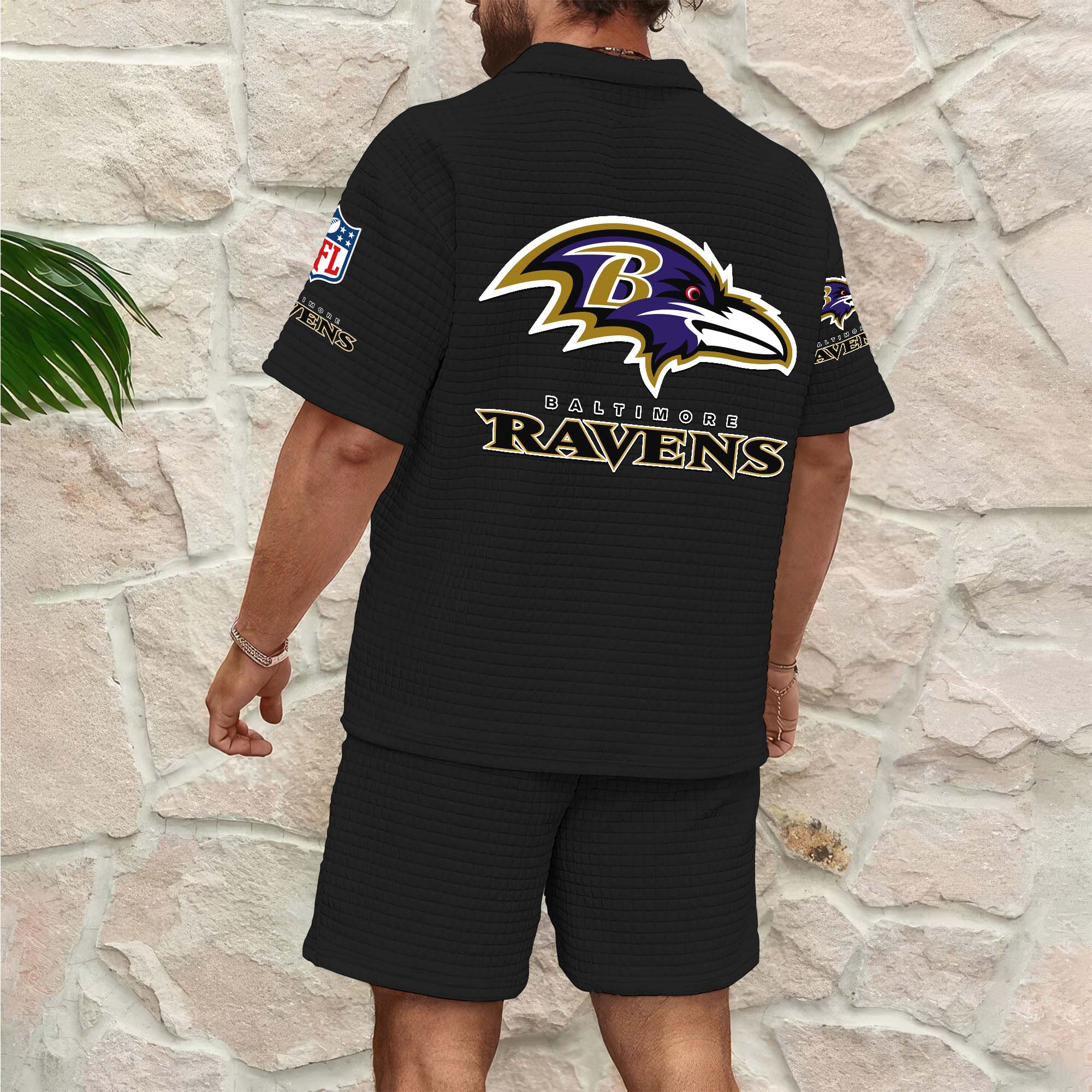 Alternative view of Baltimore Ravens Men's Waffle Pattern Half Zipper Shirt And Short Custom Your Name 2025 Versions, Gifts For Football Lovers EHIVM-0206715