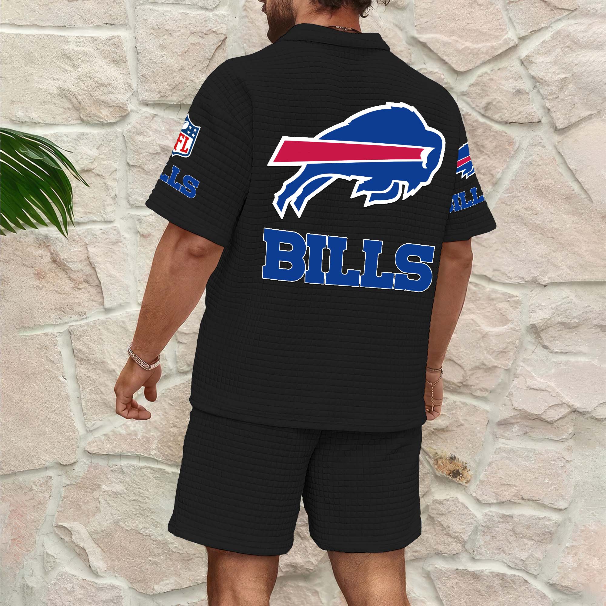 Alternative view of Buffalo Bills Men's Waffle Pattern Half Zipper Shirt And Short Custom Your Name 2025 Versions, Gifts For Football Lovers EHIVM-0206715