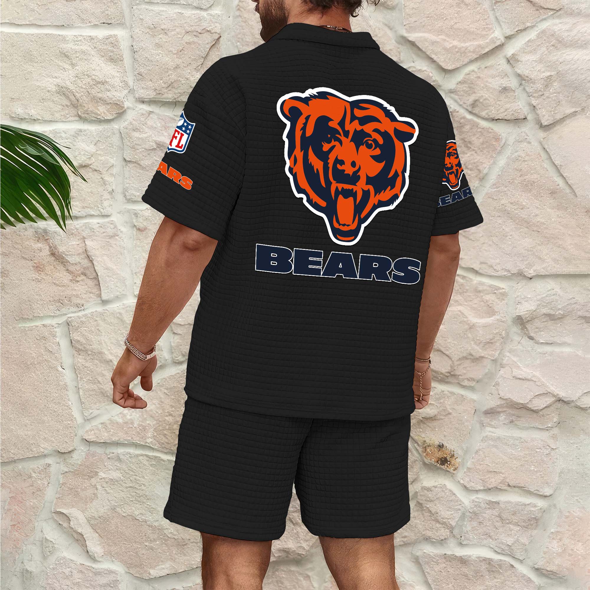 Alternative view of Chicago Bears Men's Waffle Pattern Half Zipper Shirt And Short Custom Your Name 2025 Versions, Gifts For Football Lovers EHIVM-0206715