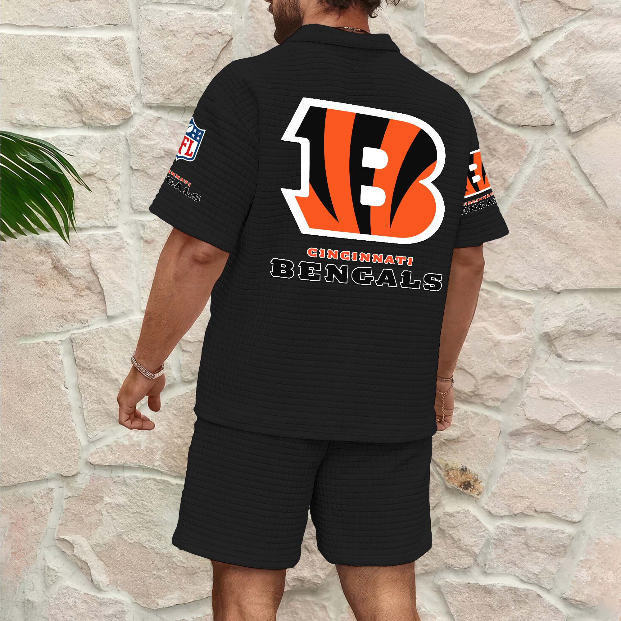 Alternative view of Cincinnati Bengals Men's Waffle Pattern Half Zipper Shirt And Short Custom Your Name 2025 Versions, Gifts For Football Lovers EHIVM-0206715