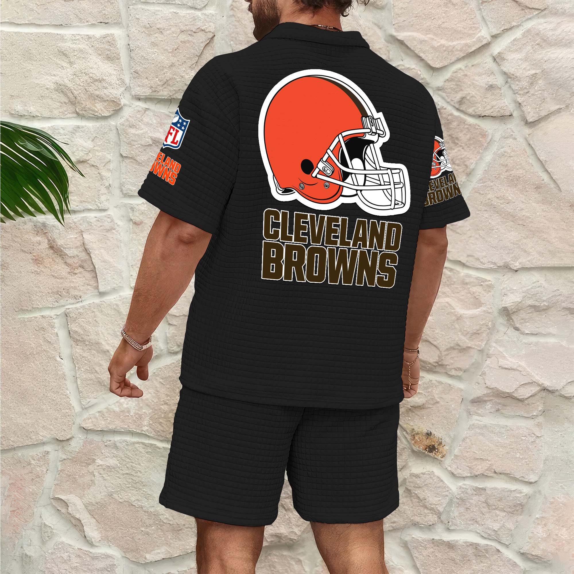 Alternative view of Cleveland Browns Men's Waffle Pattern Half Zipper Shirt And Short Custom Your Name 2025 Versions, Gifts For Football Lovers EHIVM-0206715