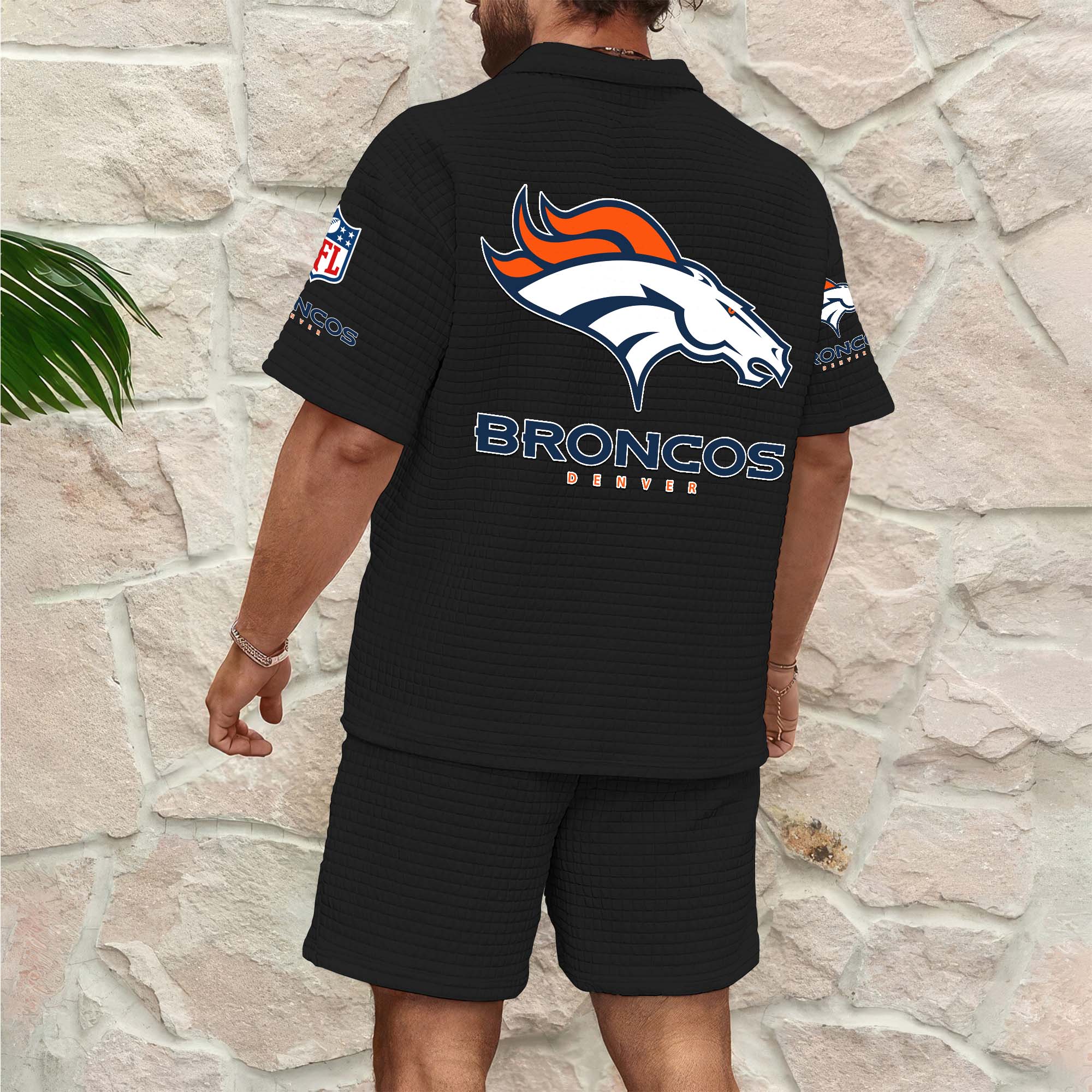 Alternative view of Denver Broncos Men's Waffle Pattern Half Zipper Shirt And Short Custom Your Name 2025 Versions, Gifts For Football Lovers EHIVM-0206715