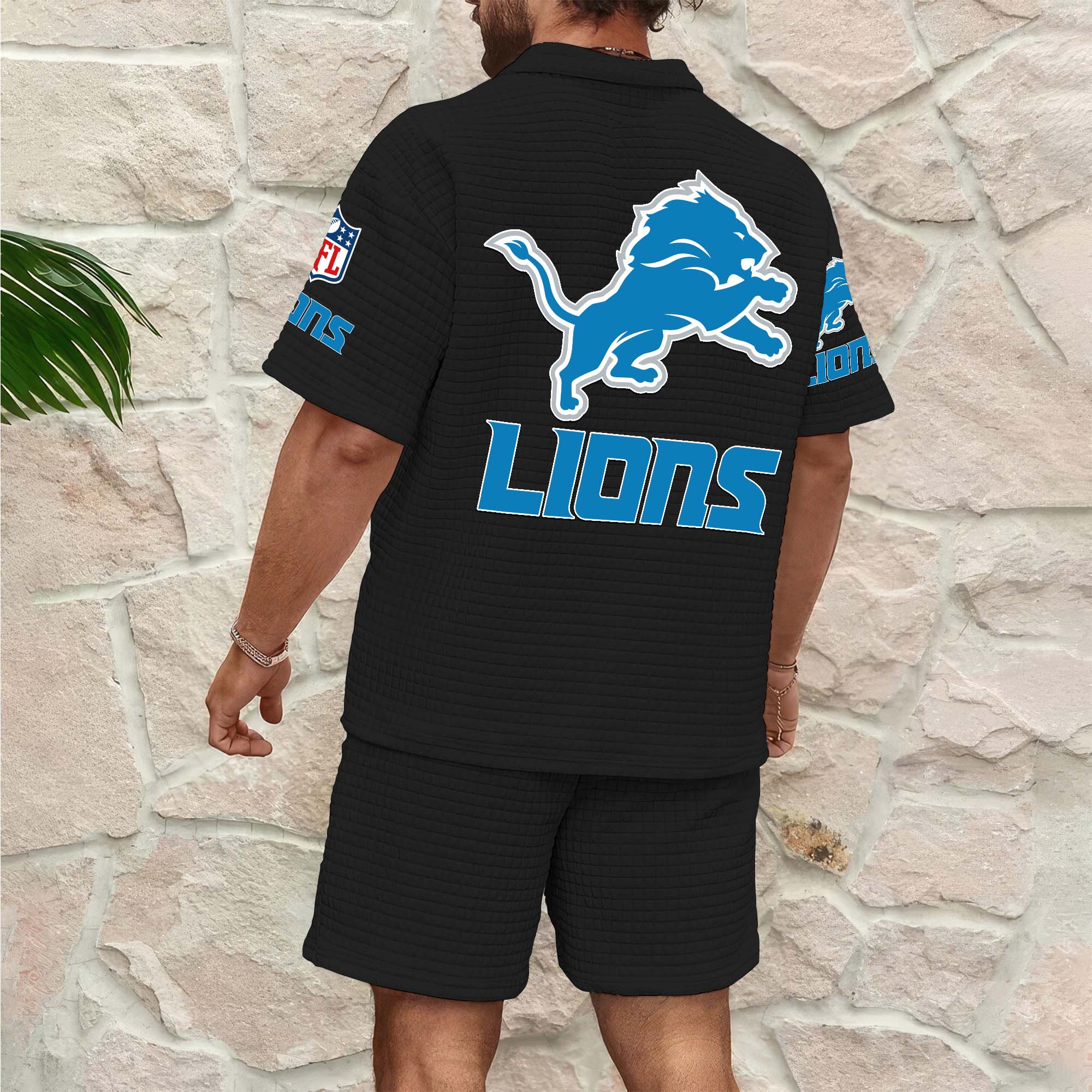 Alternative view of Detroit Lions Men's Waffle Pattern Half Zipper Shirt And Short Custom Your Name 2025 Versions, Gifts For Football Lovers EHIVM-0206715