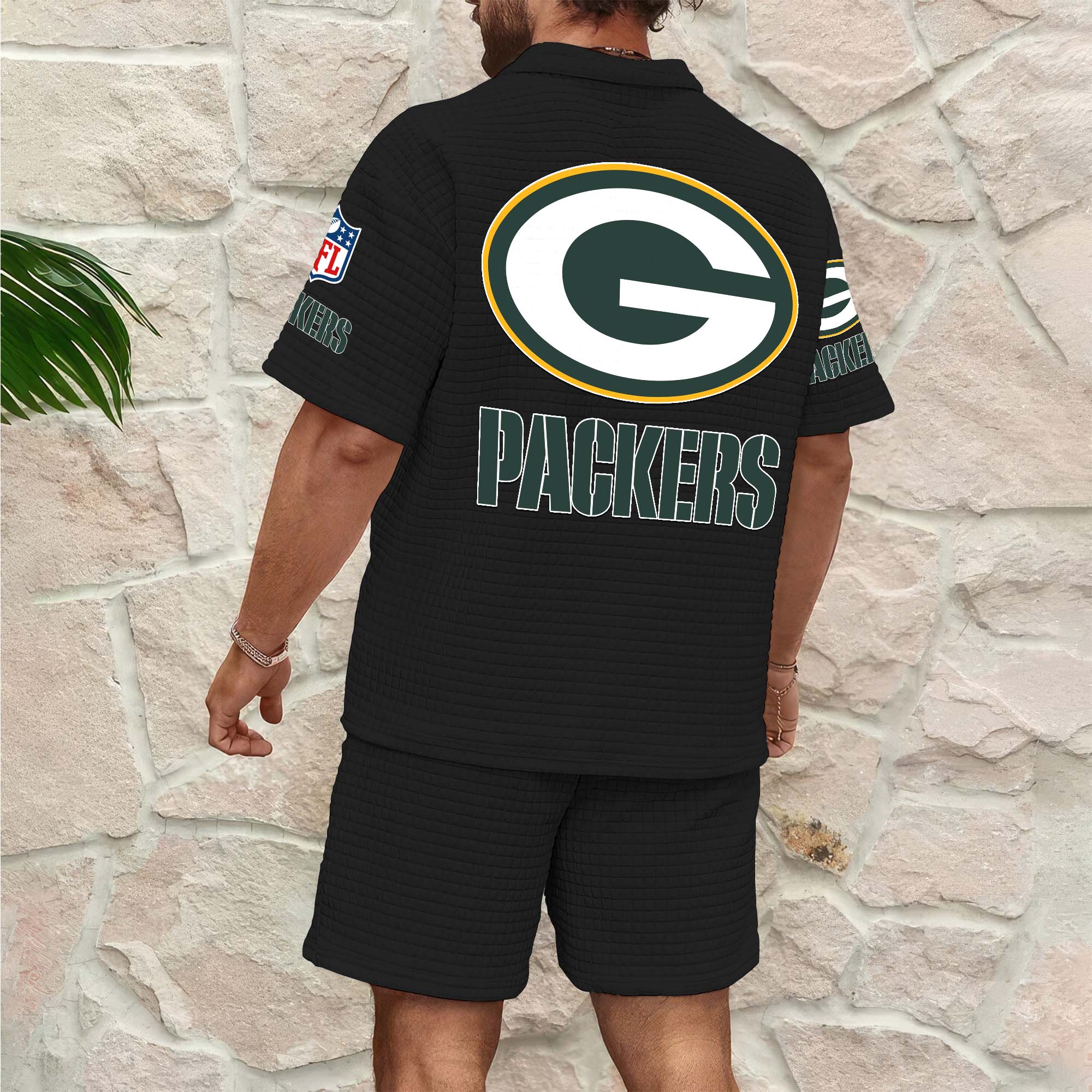 Alternative view of Green Bay Packers Men's Waffle Pattern Half Zipper Shirt And Short Custom Your Name 2025 Versions, Gifts For Football Lovers EHIVM-0206715
