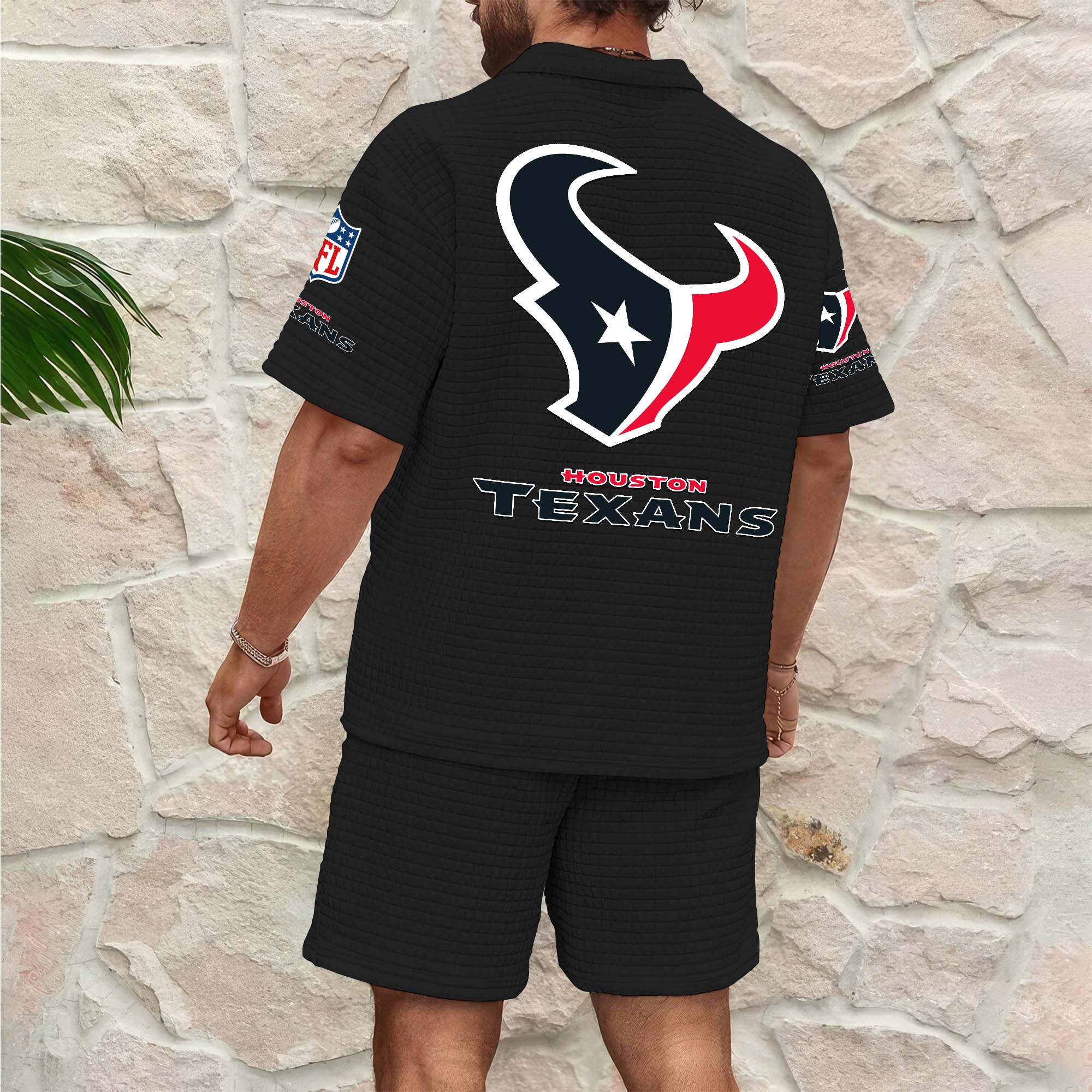 Alternative view of Houston Texans Men's Waffle Pattern Half Zipper Shirt And Short Custom Your Name 2025 Versions, Gifts For Football Lovers EHIVM-0206715
