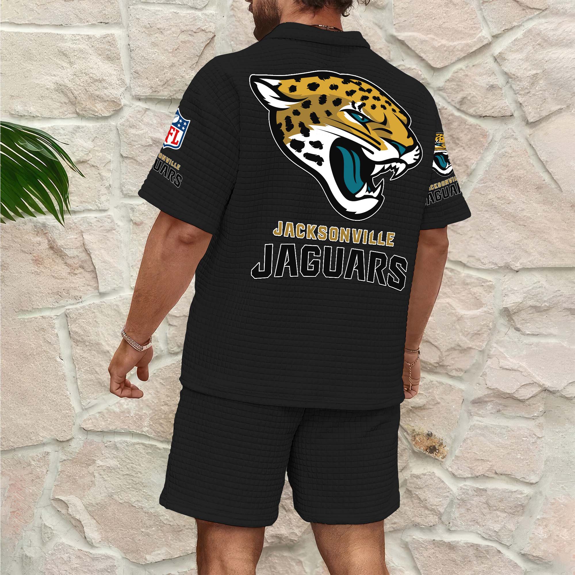 Alternative view of Jacksonville Jaguars Men's Waffle Pattern Half Zipper Shirt And Short Custom Your Name 2025 Versions, Gifts For Football Lovers EHIVM-0206715