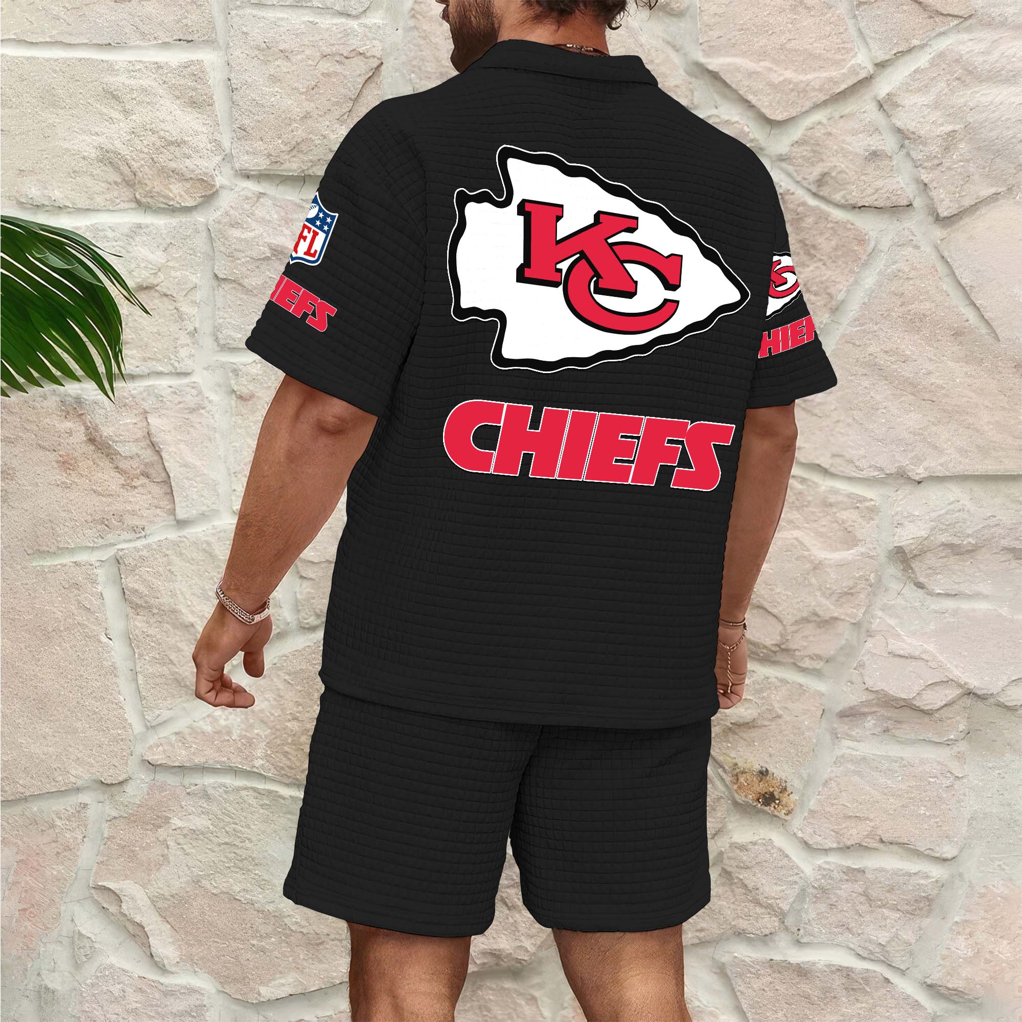 Alternative view of Kansas City Chiefs Men's Waffle Pattern Half Zipper Shirt And Short Custom Your Name 2025 Versions, Gifts For Football Lovers EHIVM-0206715