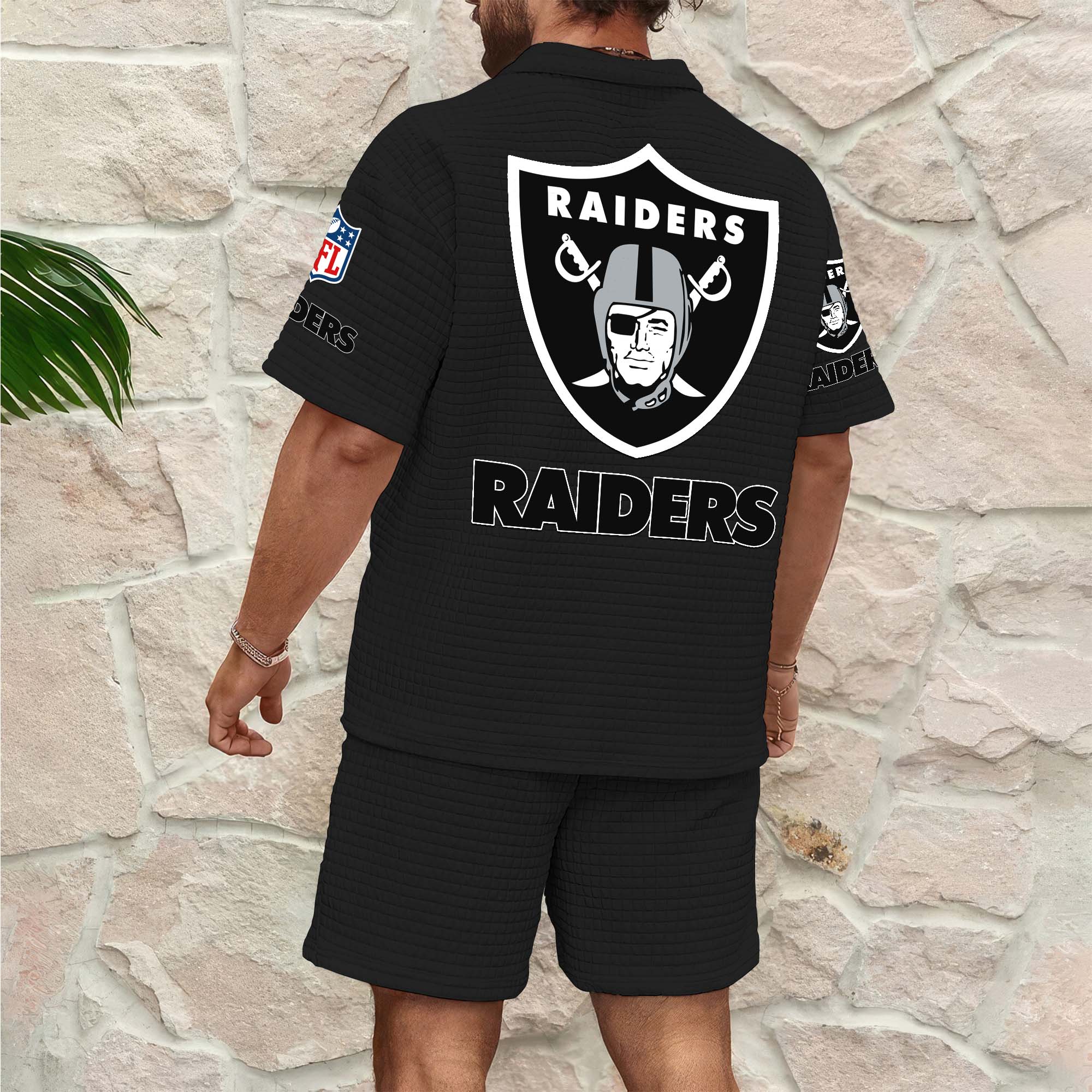 Alternative view of Las Vegas Raiders Men's Waffle Pattern Half Zipper Shirt And Short Custom Your Name 2025 Versions, Gifts For Football Lovers EHIVM-0206715