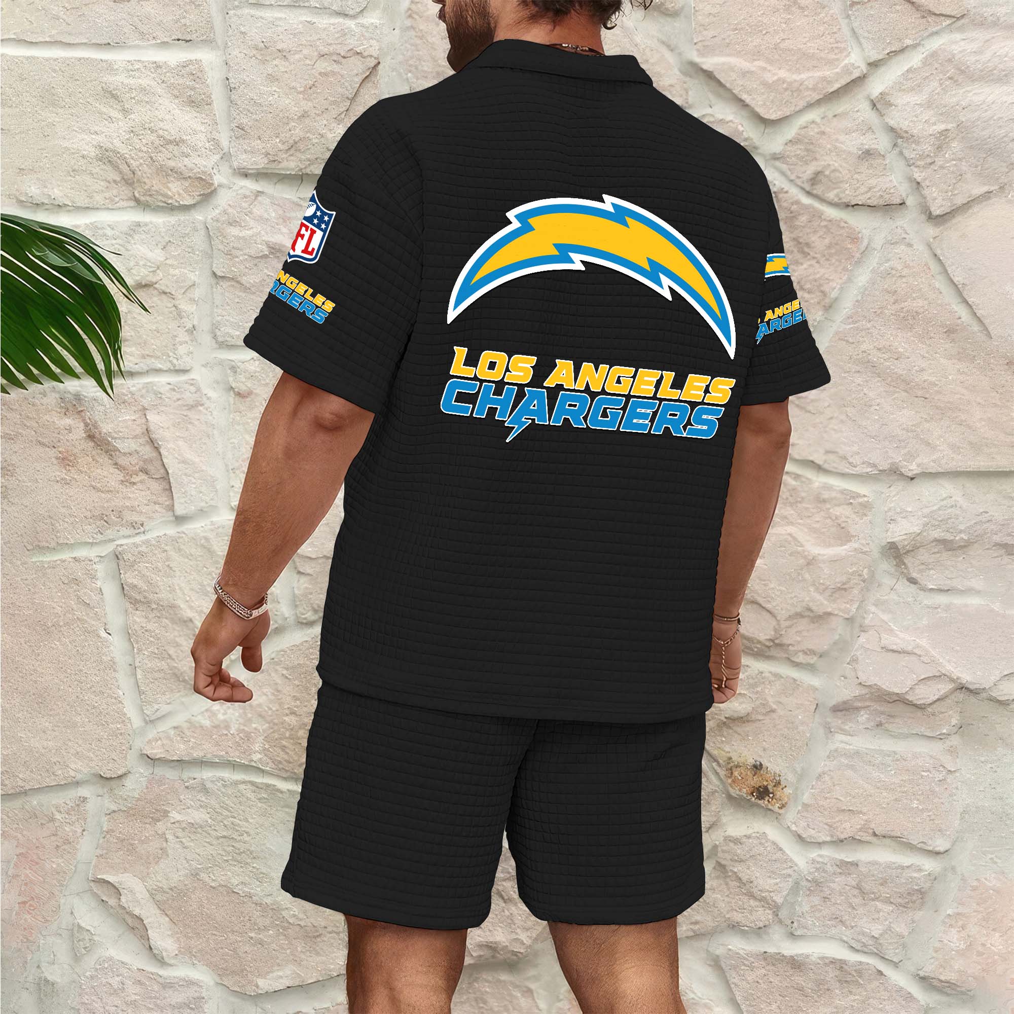 Alternative view of Los Angeles Chargers Men's Waffle Pattern Half Zipper Shirt And Short Custom Your Name 2025 Versions, Gifts For Football Lovers EHIVM-0206715