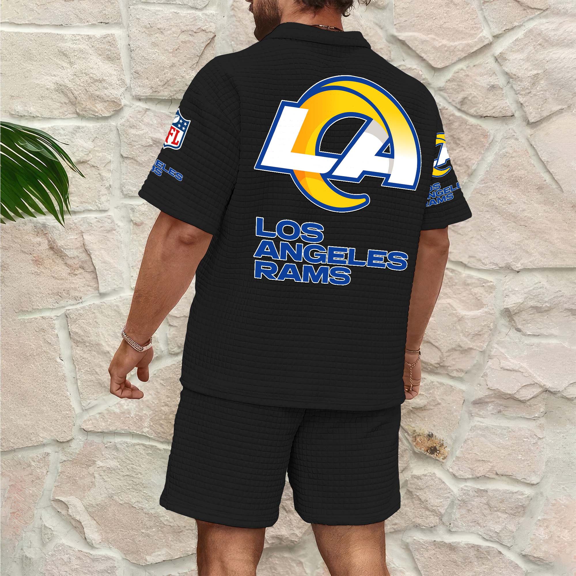 Alternative view of Los Angeles Rams Men's Waffle Pattern Half Zipper Shirt And Short Custom Your Name 2025 Versions, Gifts For Football Lovers EHIVM-0206715
