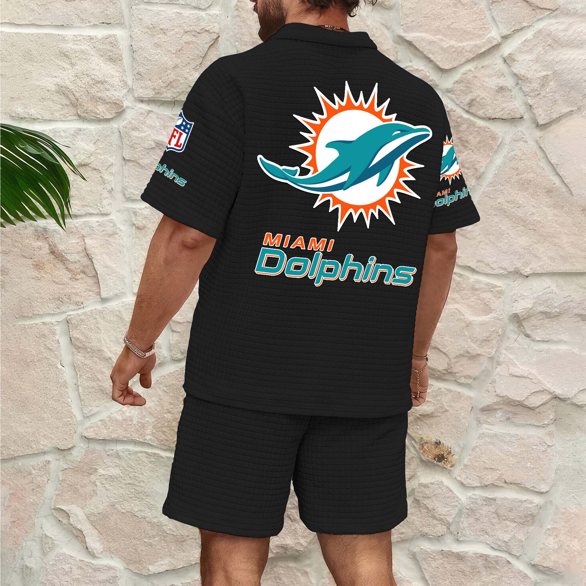 Alternative view of Miami Dolphins Men's Waffle Pattern Half Zipper Shirt And Short Custom Your Name 2025 Versions, Gifts For Football Lovers EHIVM-0206715