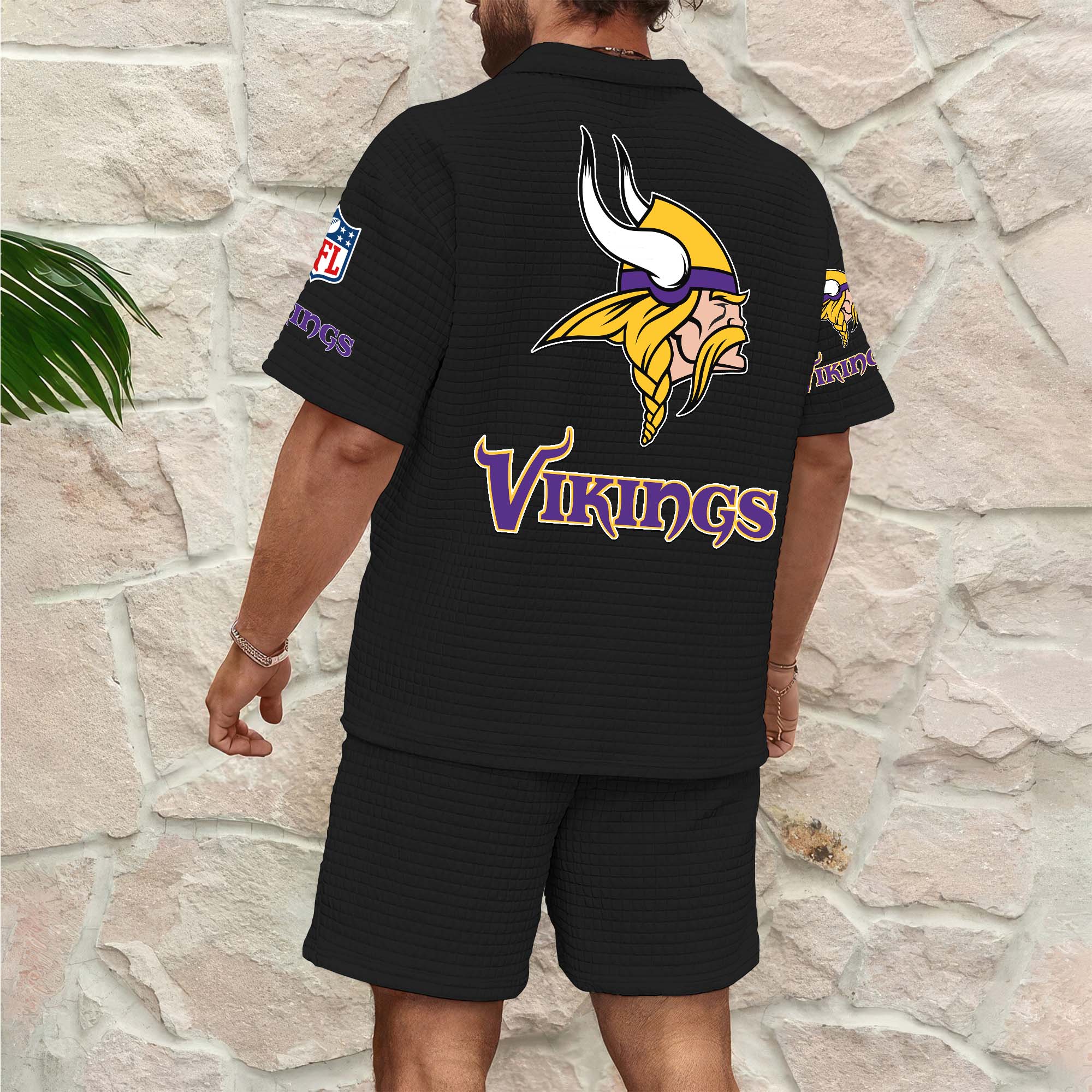 Alternative view of Minnesota Vikings Men's Waffle Pattern Half Zipper Shirt And Short Custom Your Name 2025 Versions, Gifts For Football Lovers EHIVM-0206715