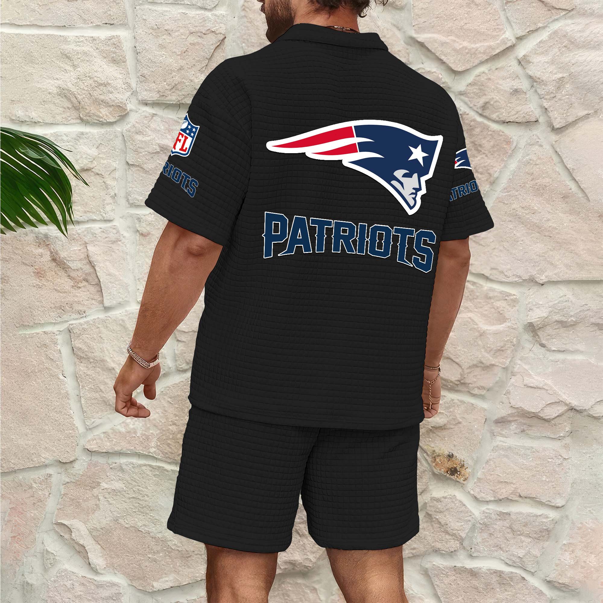Alternative view of New England Patriots Men's Waffle Pattern Half Zipper Shirt And Short Custom Your Name 2025 Versions, Gifts For Football Lovers EHIVM-0206715