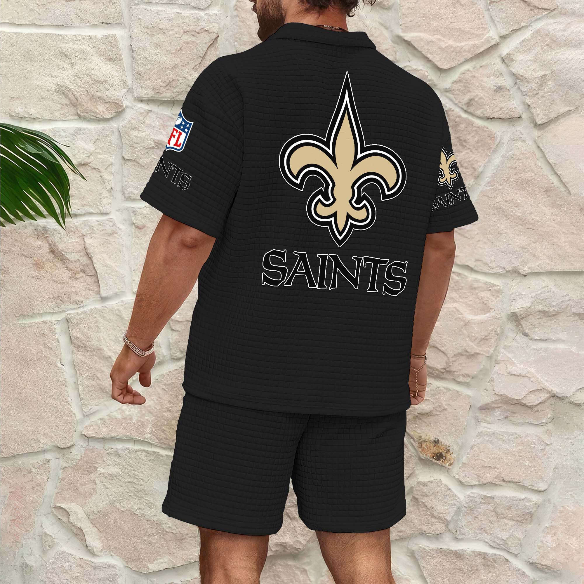 Alternative view of New Orleans Saints Men's Waffle Pattern Half Zipper Shirt And Short Custom Your Name 2025 Versions, Gifts For Football Lovers EHIVM-0206715