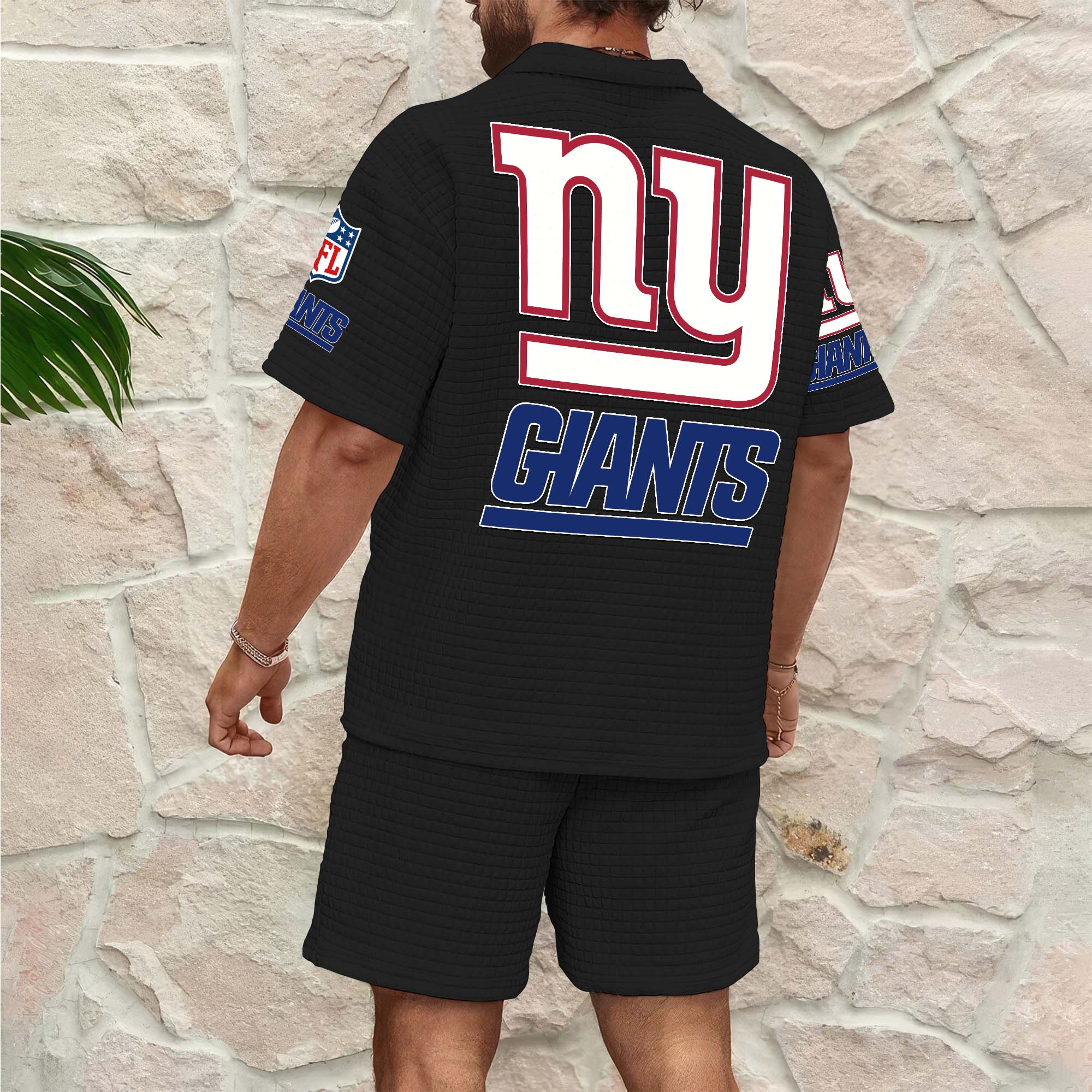 Alternative view of New York Giants Men's Waffle Pattern Half Zipper Shirt And Short Custom Your Name 2025 Versions, Gifts For Football Lovers EHIVM-0206715