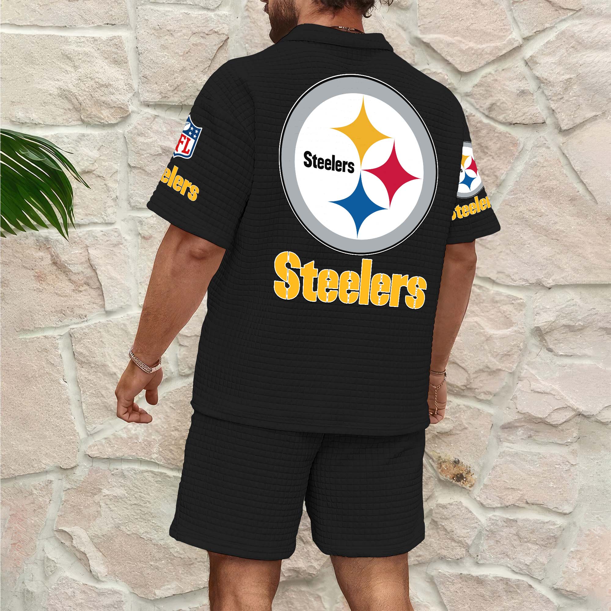 Alternative view of Pittsburgh Steelers Men's Waffle Pattern Half Zipper Shirt And Short Custom Your Name 2025 Versions, Gifts For Football Lovers EHIVM-0206715