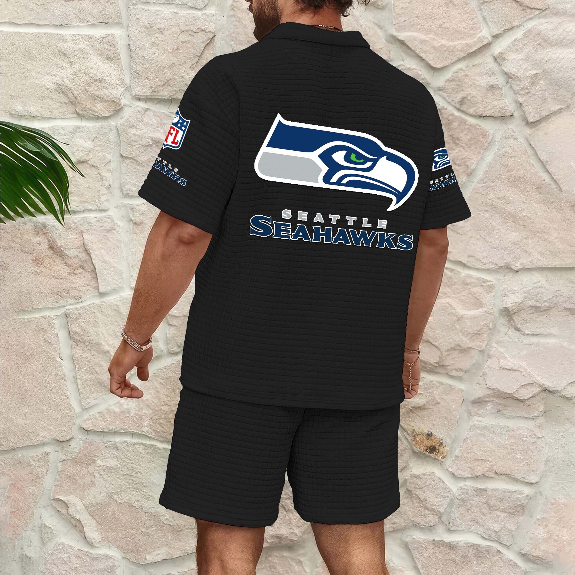 Alternative view of Seattle Seahawks Men's Waffle Pattern Half Zipper Shirt And Short Custom Your Name 2025 Versions, Gifts For Football Lovers EHIVM-0206715